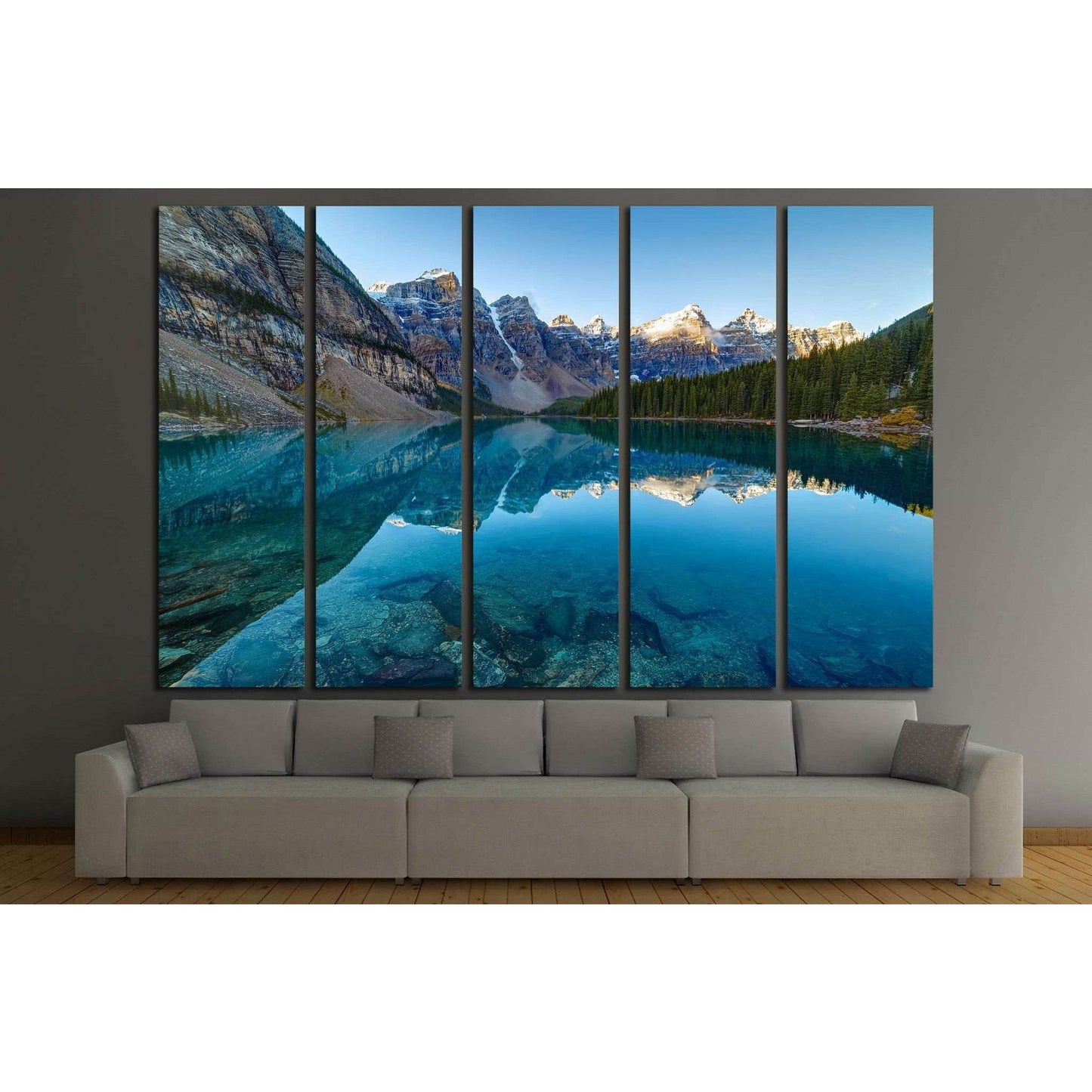 Moraine lake panorama in Banff National Park, Alberta, Canada №2009 Ready to Hang Canvas PrintCanvas art arrives ready to hang, with hanging accessories included and no additional framing required. Every canvas print is hand-crafted, made on-demand at our