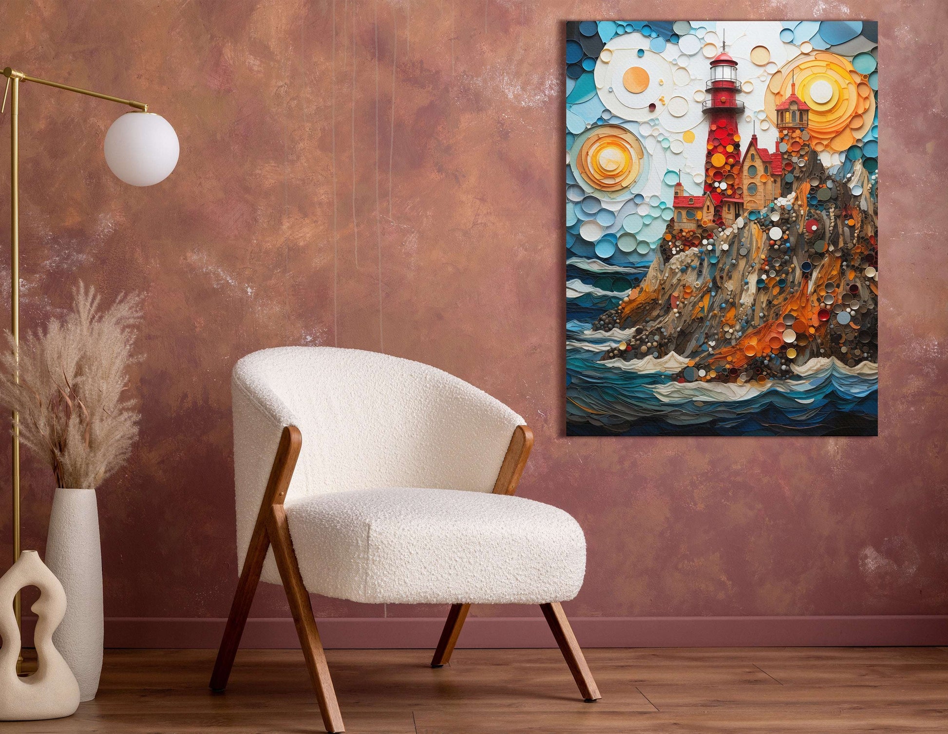 Mosaic Red Lighthouse - Canvas Print - Artoholica Ready to Hang Canvas Print