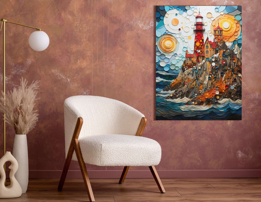 Mosaic Red Lighthouse - Canvas Print - Artoholica Ready to Hang Canvas Print