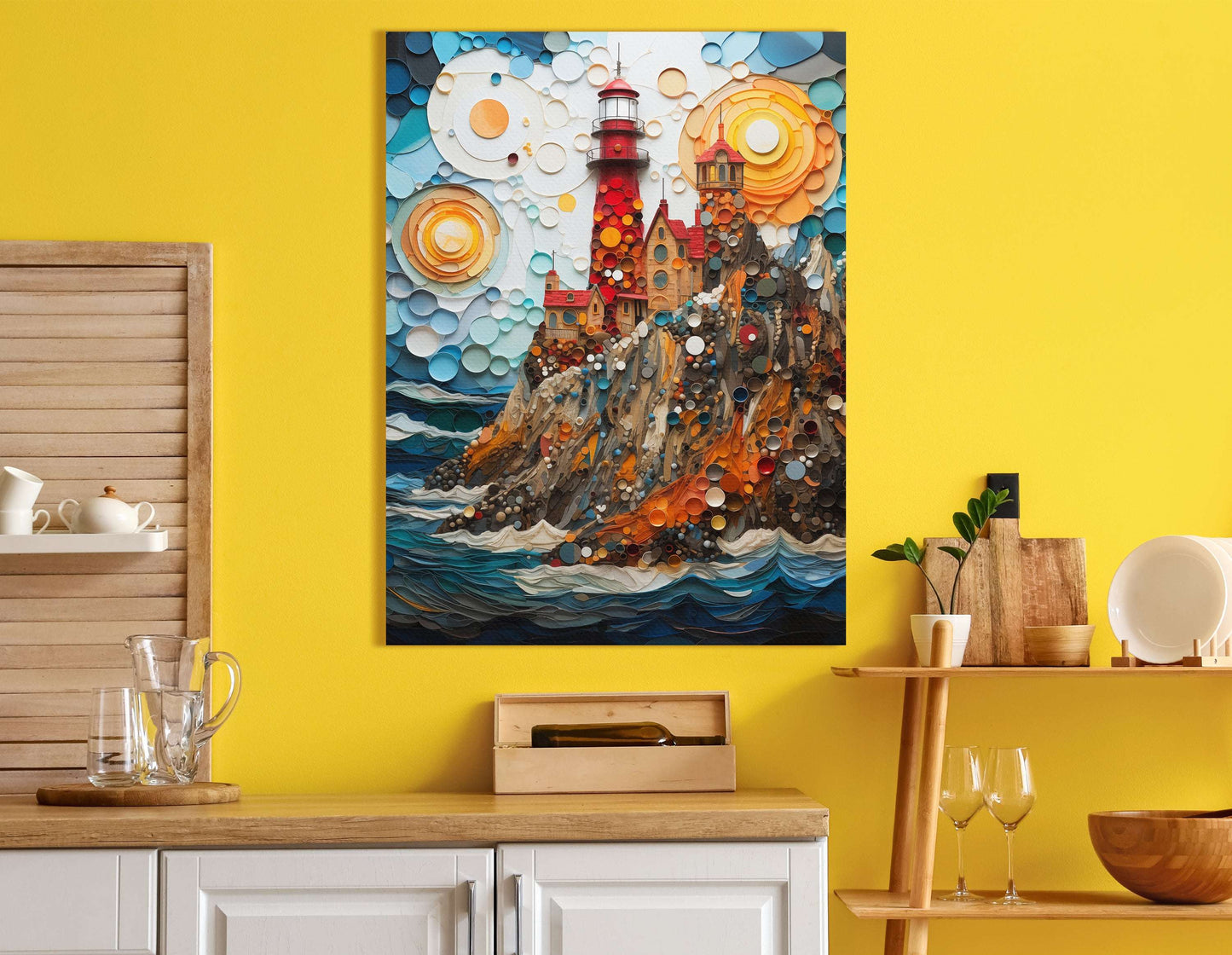 Mosaic Red Lighthouse - Canvas Print - Artoholica Ready to Hang Canvas Print