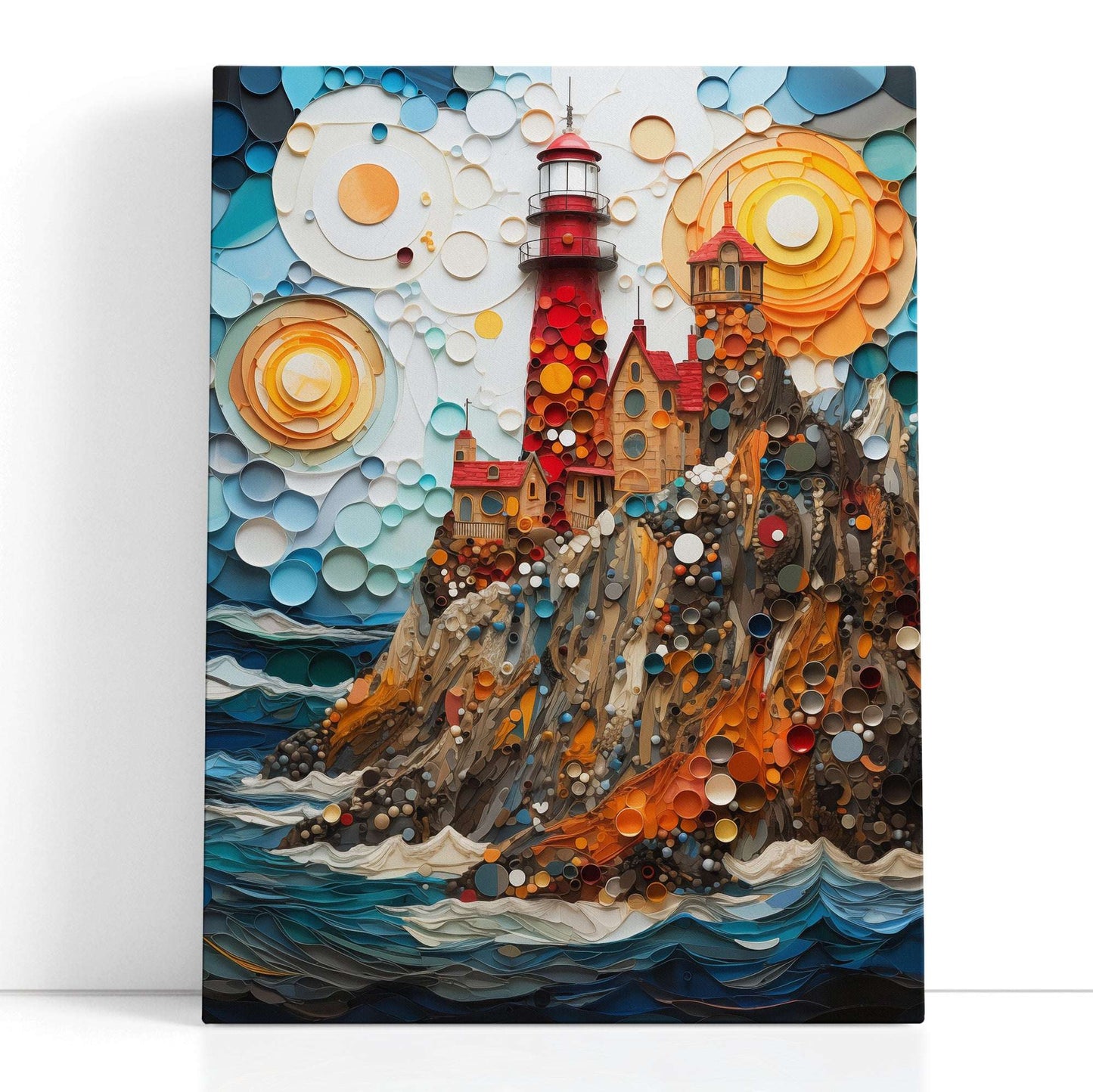 Mosaic Red Lighthouse - Canvas Print - Artoholica Ready to Hang Canvas Print