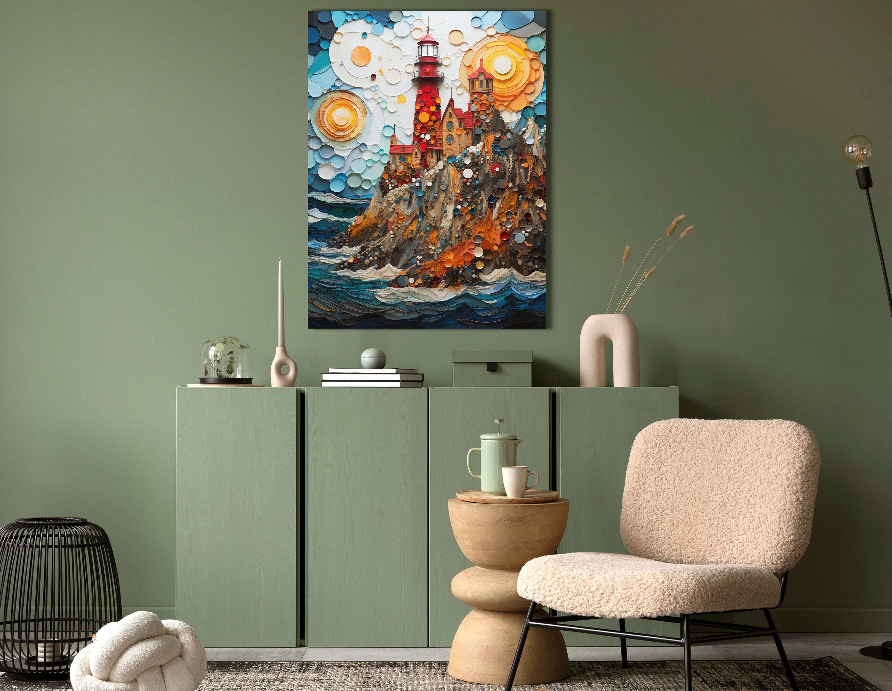 Mosaic Red Lighthouse - Canvas Print - Artoholica Ready to Hang Canvas Print
