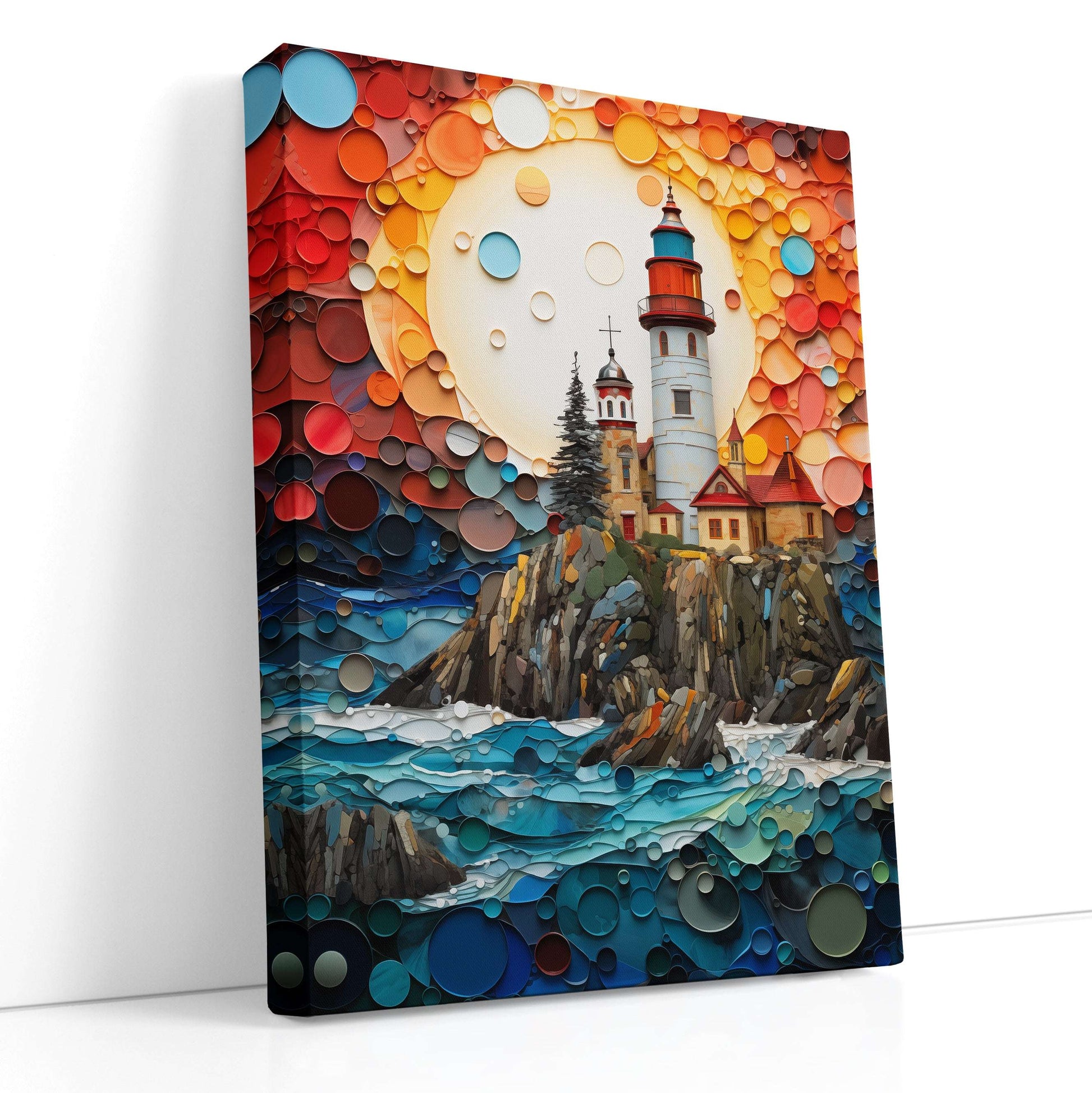 Mosaic-Style Seaside Lighthouse - Canvas Print - Artoholica Ready to Hang Canvas Print