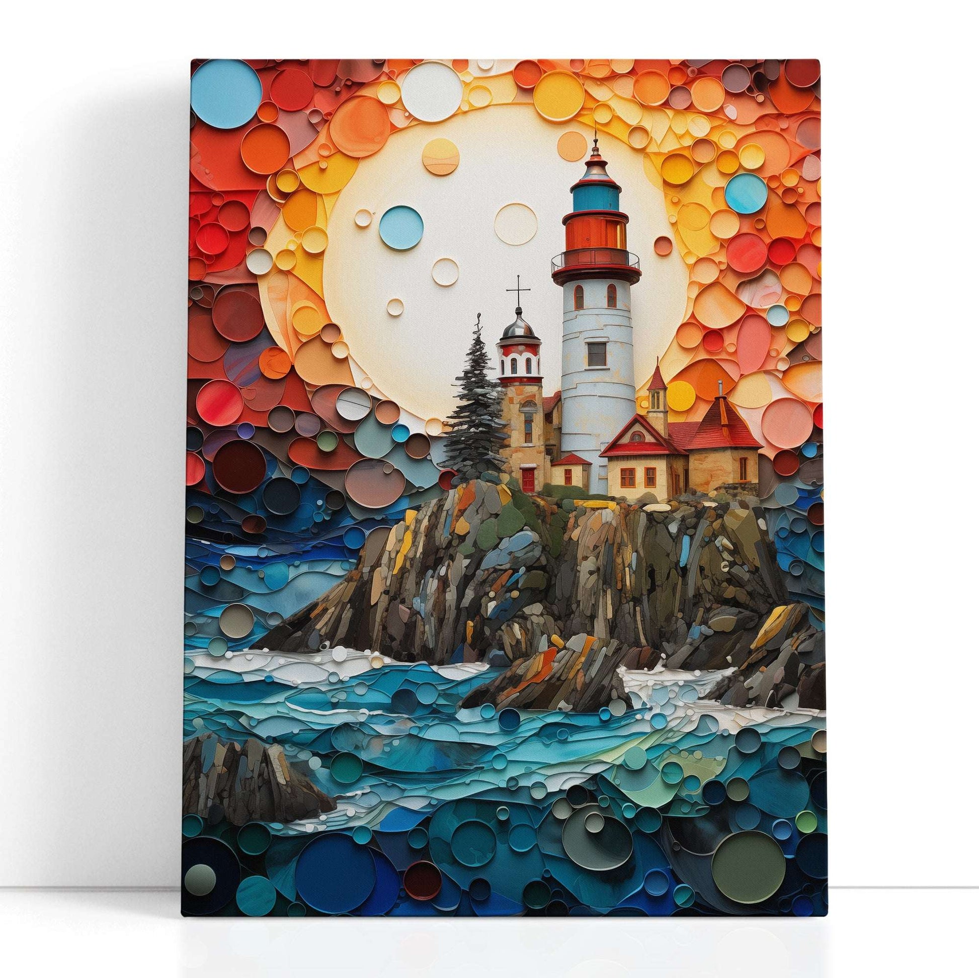 Mosaic-Style Seaside Lighthouse - Canvas Print - Artoholica Ready to Hang Canvas Print