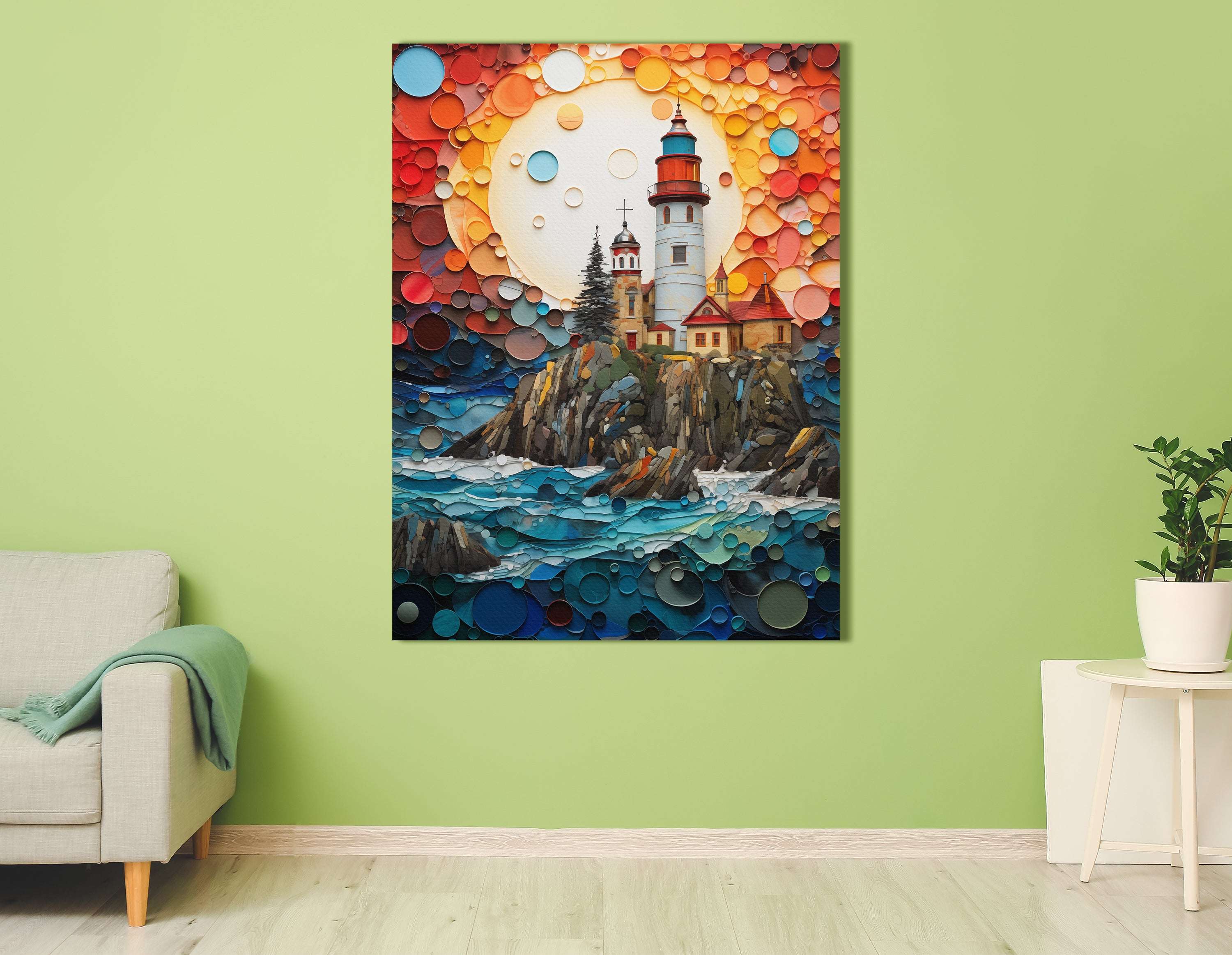 Mosaic-Style Seaside Lighthouse - Canvas Print - Artoholica Ready to Hang Canvas Print