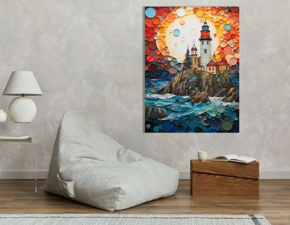 Mosaic-Style Seaside Lighthouse - Canvas Print - Artoholica Ready to Hang Canvas Print