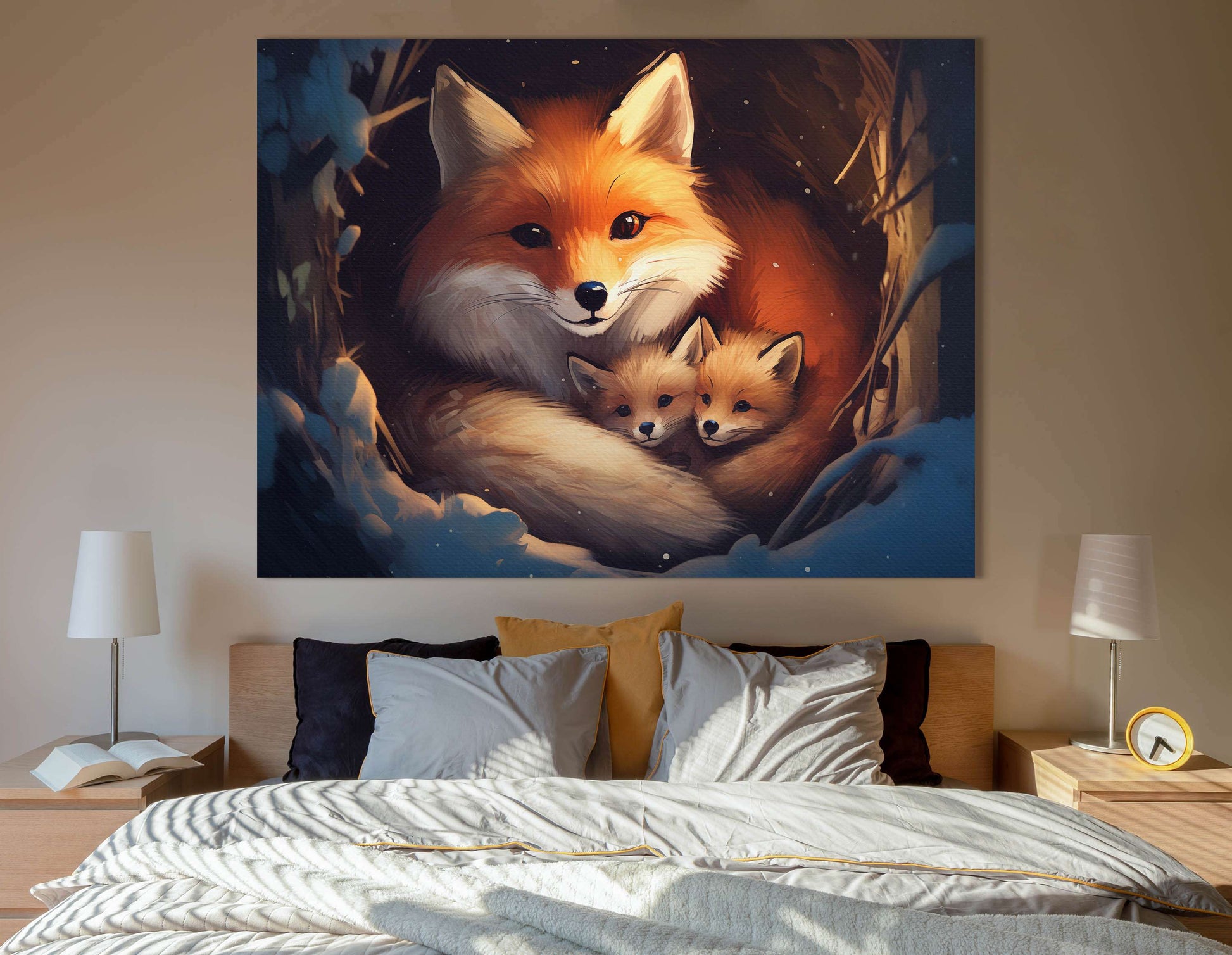 Mother Fox with Cubs - Canvas Print - Artoholica Ready to Hang Canvas Print