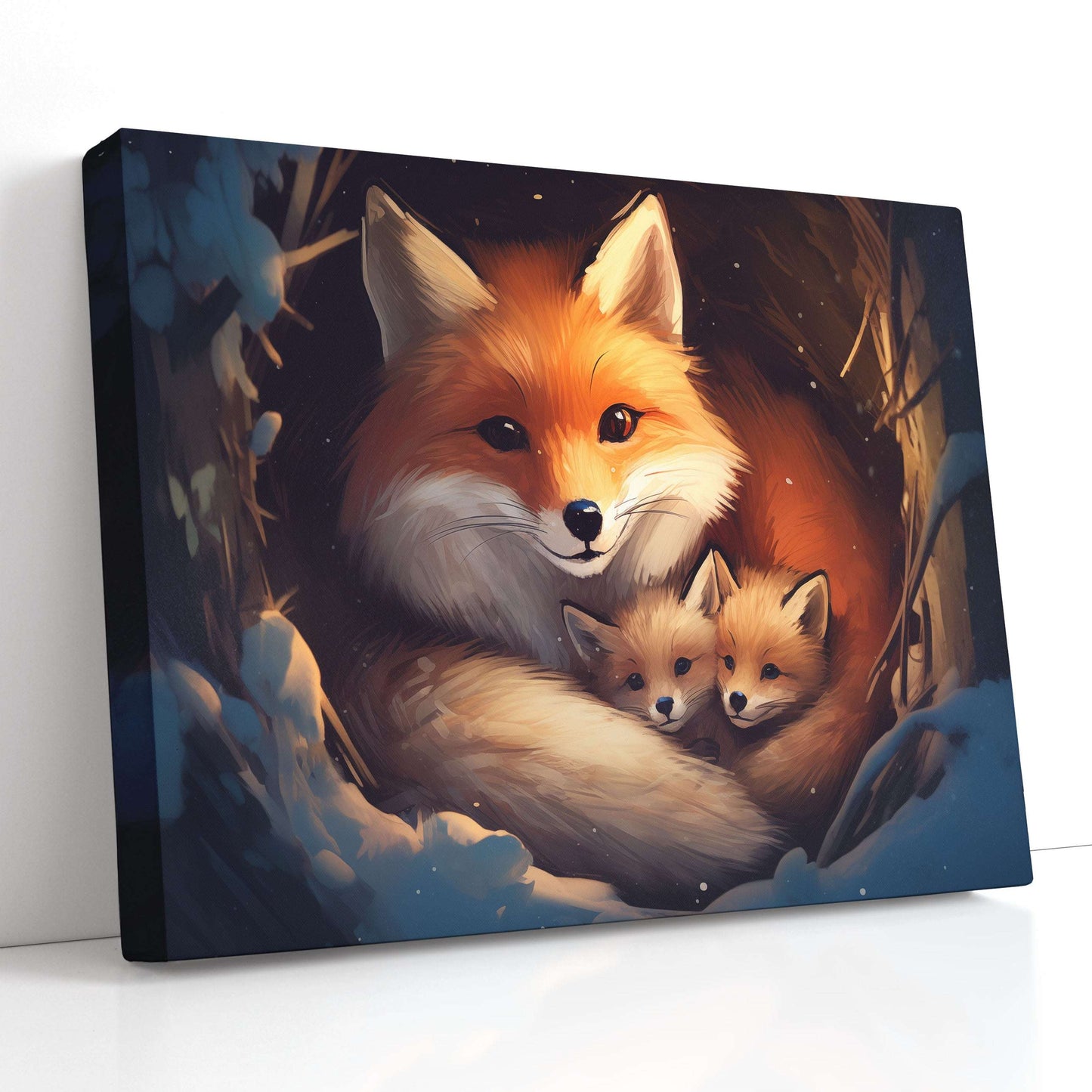 Mother Fox with Cubs - Canvas Print - Artoholica Ready to Hang Canvas Print