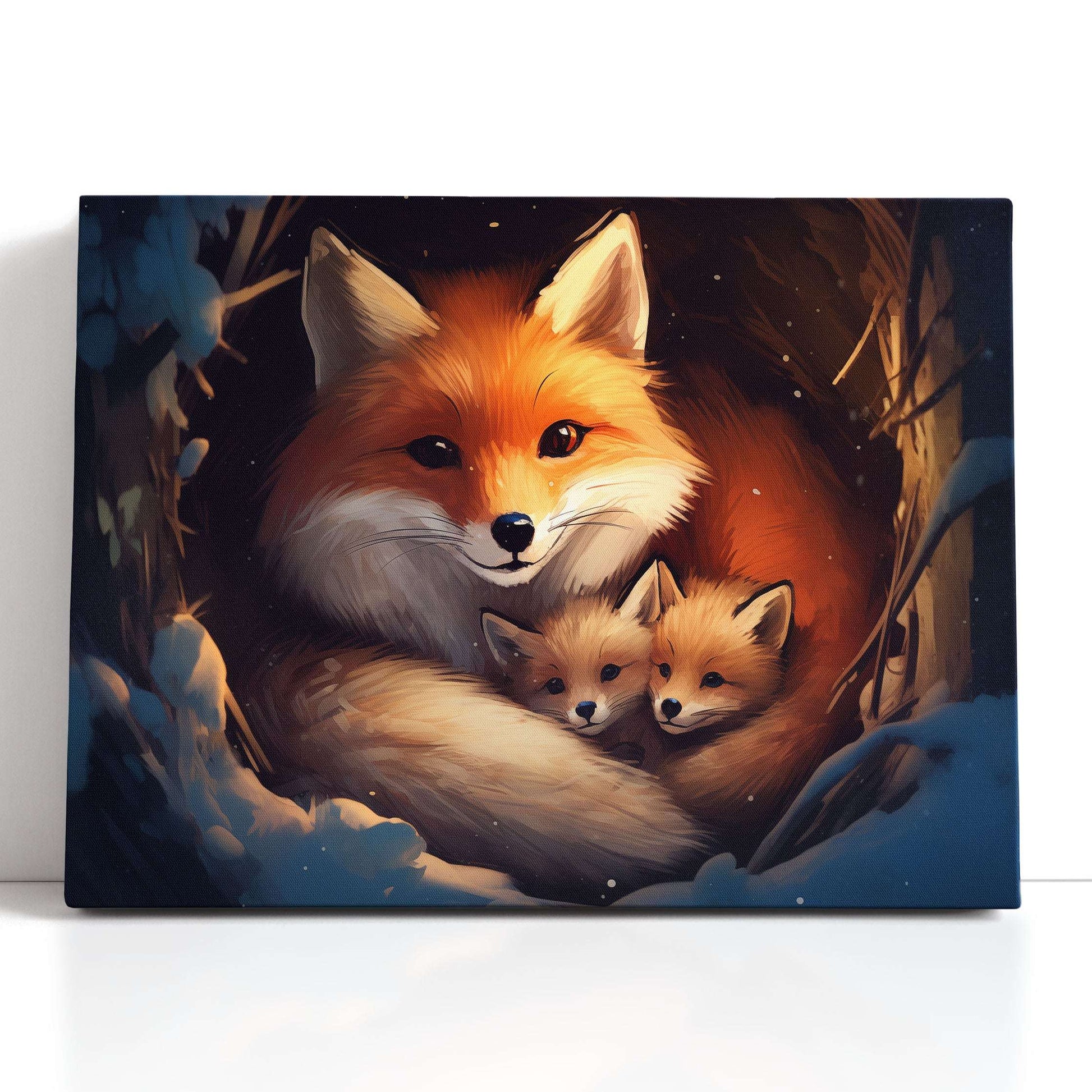 Mother Fox with Cubs - Canvas Print - Artoholica Ready to Hang Canvas Print