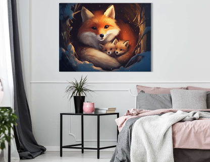 Mother Fox with Cubs - Canvas Print - Artoholica Ready to Hang Canvas Print