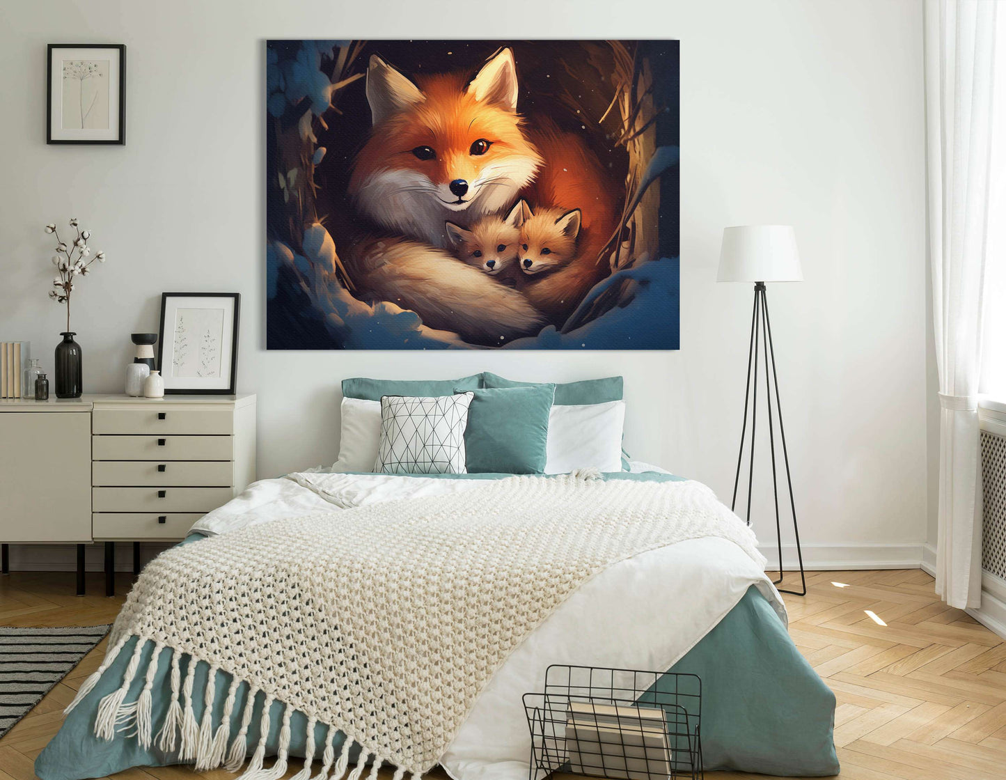 Mother Fox with Cubs - Canvas Print - Artoholica Ready to Hang Canvas Print