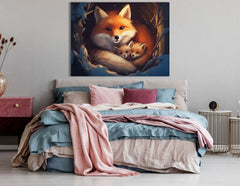 Mother Fox with Cubs - Canvas Print - Artoholica Ready to Hang Canvas Print