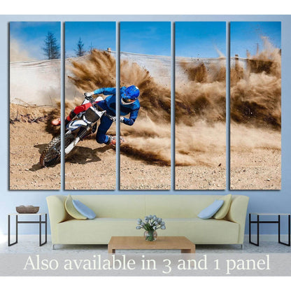 Motocross rider creates a large cloud of dust and debris №1878 Ready to Hang Canvas PrintCanvas art arrives ready to hang, with hanging accessories included and no additional framing required. Every canvas print is hand-crafted, made on-demand at our work