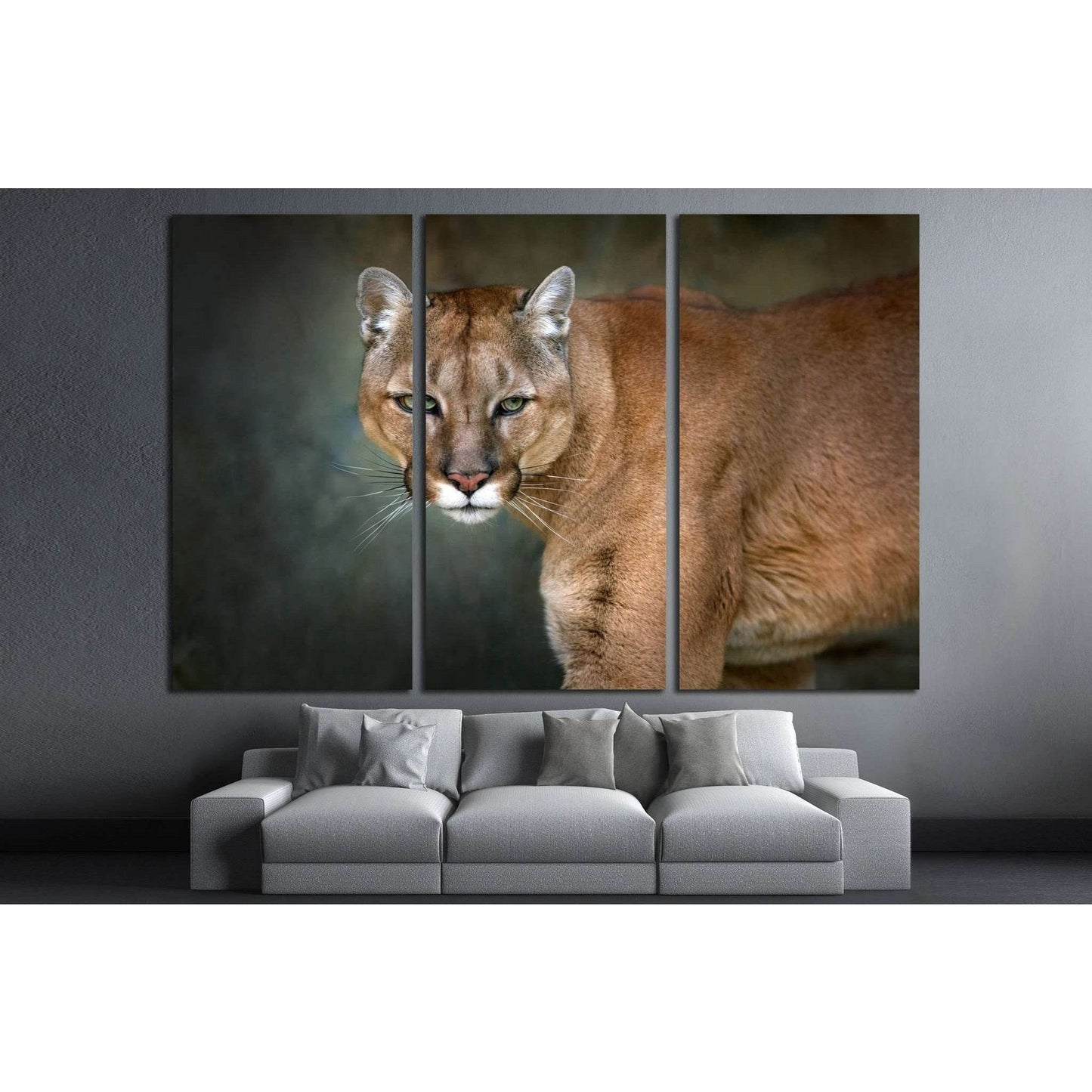 Mountain lion , cougar, puma portrait in motion on dark background №1832 Ready to Hang Canvas PrintCanvas art arrives ready to hang, with hanging accessories included and no additional framing required. Every canvas print is hand-crafted, made on-demand a