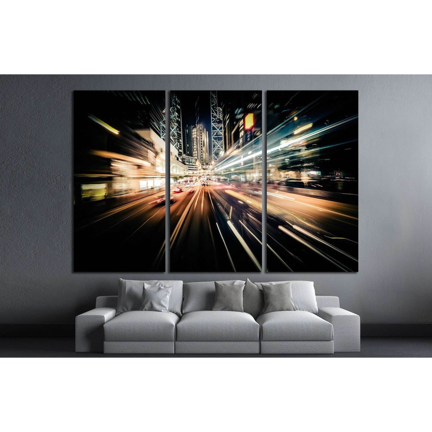 Moving through modern city street with illuminated skyscrapers. Hong Kong №2184 Ready to Hang Canvas PrintCanvas art arrives ready to hang, with hanging accessories included and no additional framing required. Every canvas print is hand-crafted, made on-d