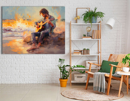 Musician on the Sandy Shore - Canvas Print - Artoholica Ready to Hang Canvas Print