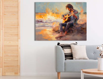 Musician on the Sandy Shore - Canvas Print - Artoholica Ready to Hang Canvas Print