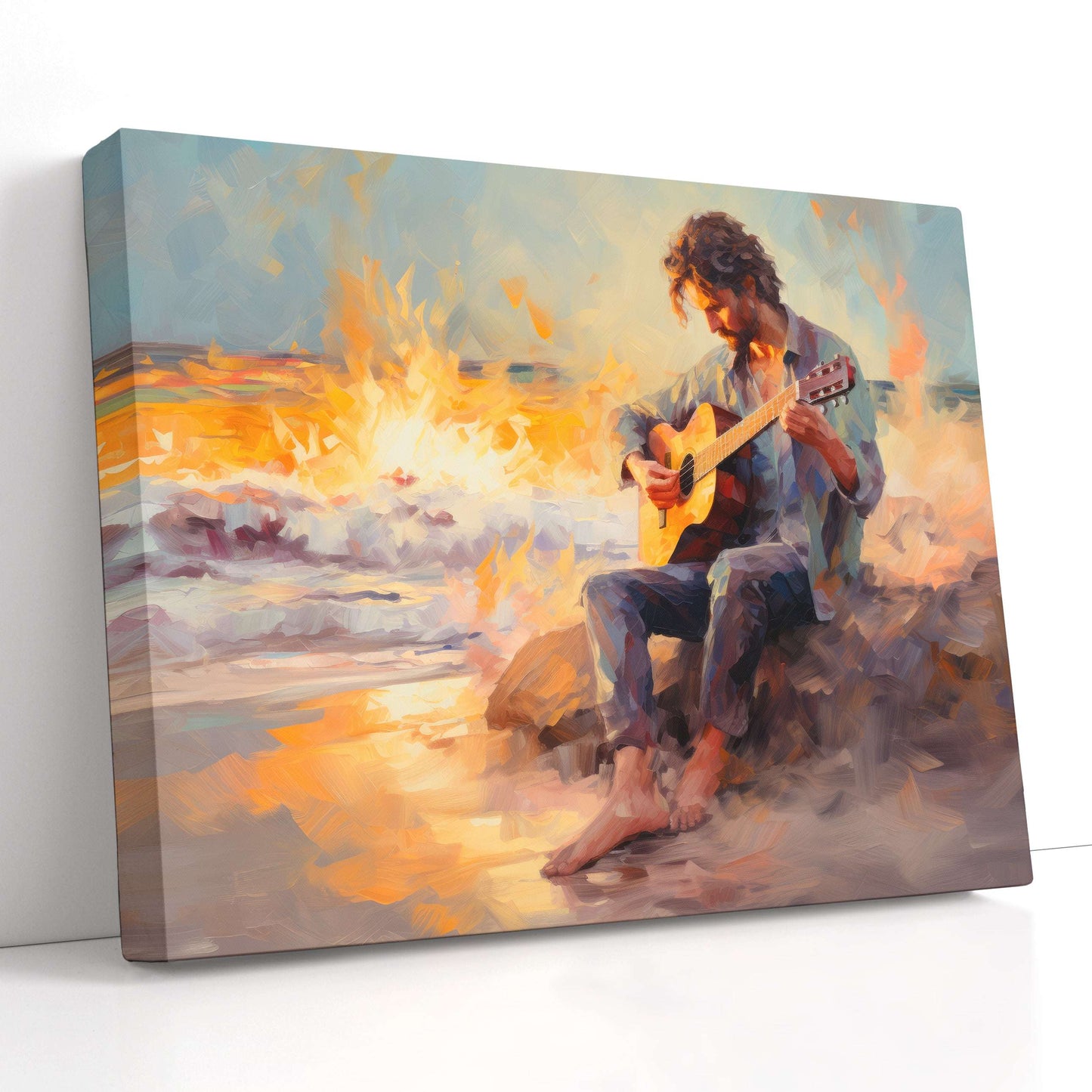 Musician on the Sandy Shore - Canvas Print - Artoholica Ready to Hang Canvas Print