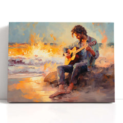 Musician on the Sandy Shore - Canvas Print - Artoholica Ready to Hang Canvas Print