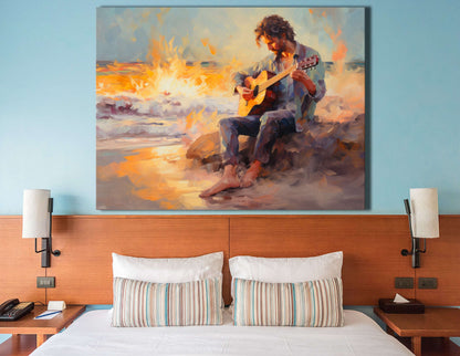 Musician on the Sandy Shore - Canvas Print - Artoholica Ready to Hang Canvas Print