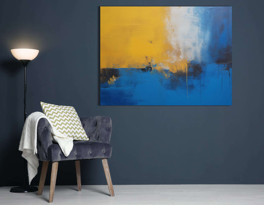 Mustard Yellow and Cerulean Blue - Canvas Print - Artoholica Ready to Hang Canvas Print