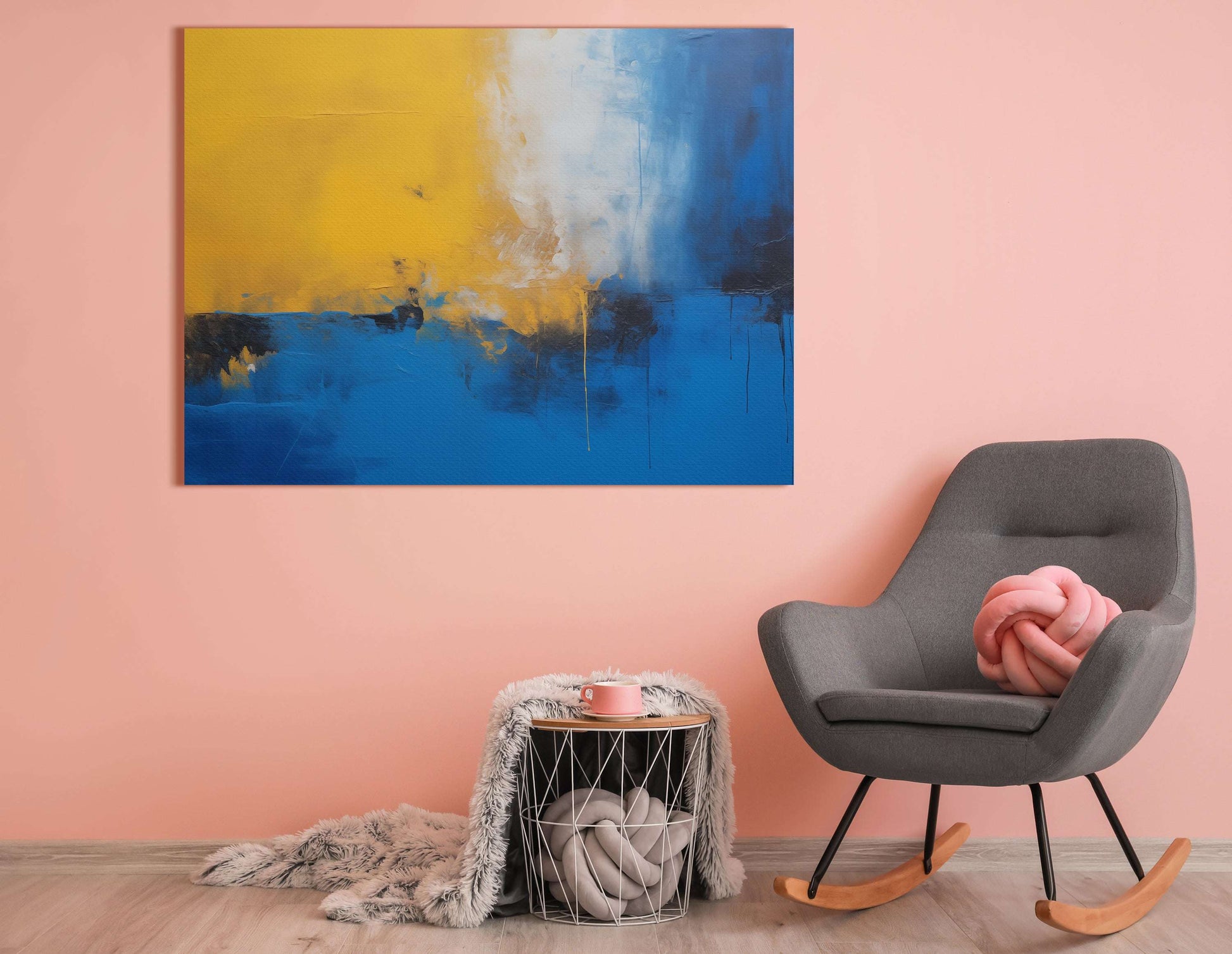 Mustard Yellow and Cerulean Blue - Canvas Print - Artoholica Ready to Hang Canvas Print