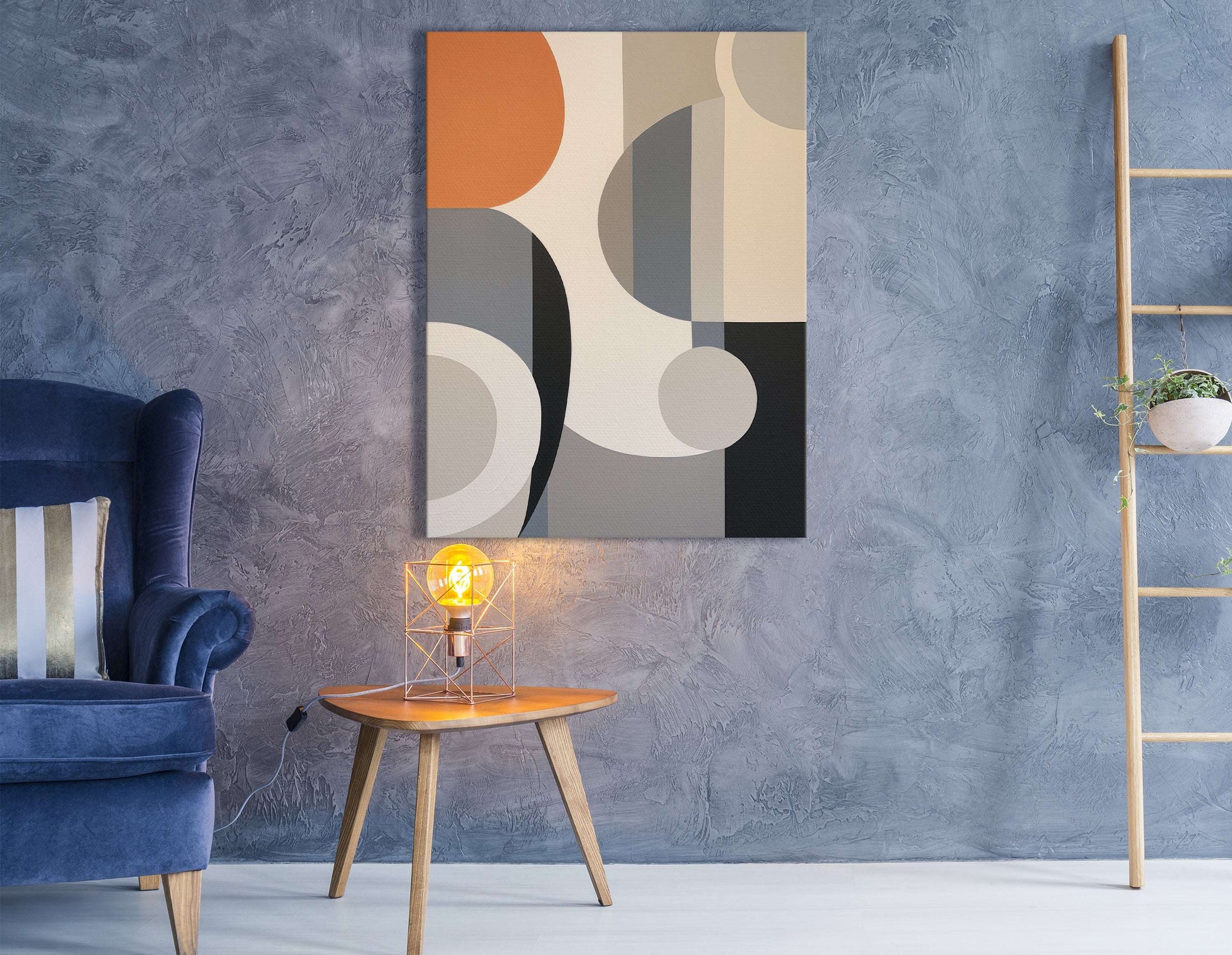 Muted Dance of Grey, Black, and Orange Circular Abstract - Canvas Print - Artoholica Ready to Hang Canvas Print