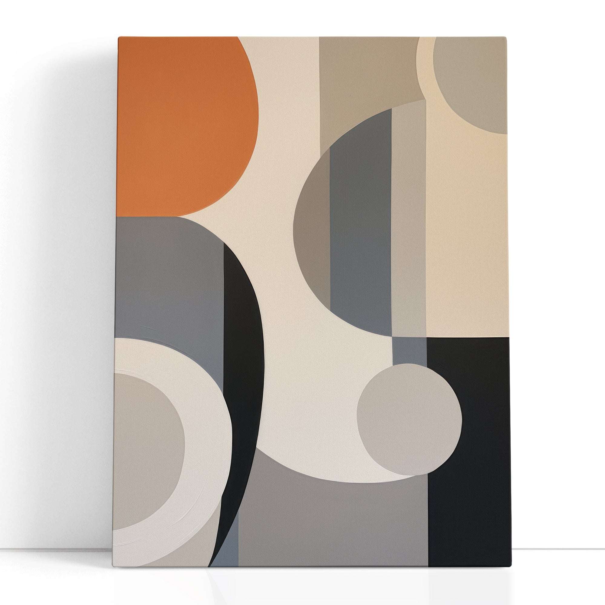 Muted Dance of Grey, Black, and Orange Circular Abstract - Canvas Print - Artoholica Ready to Hang Canvas Print