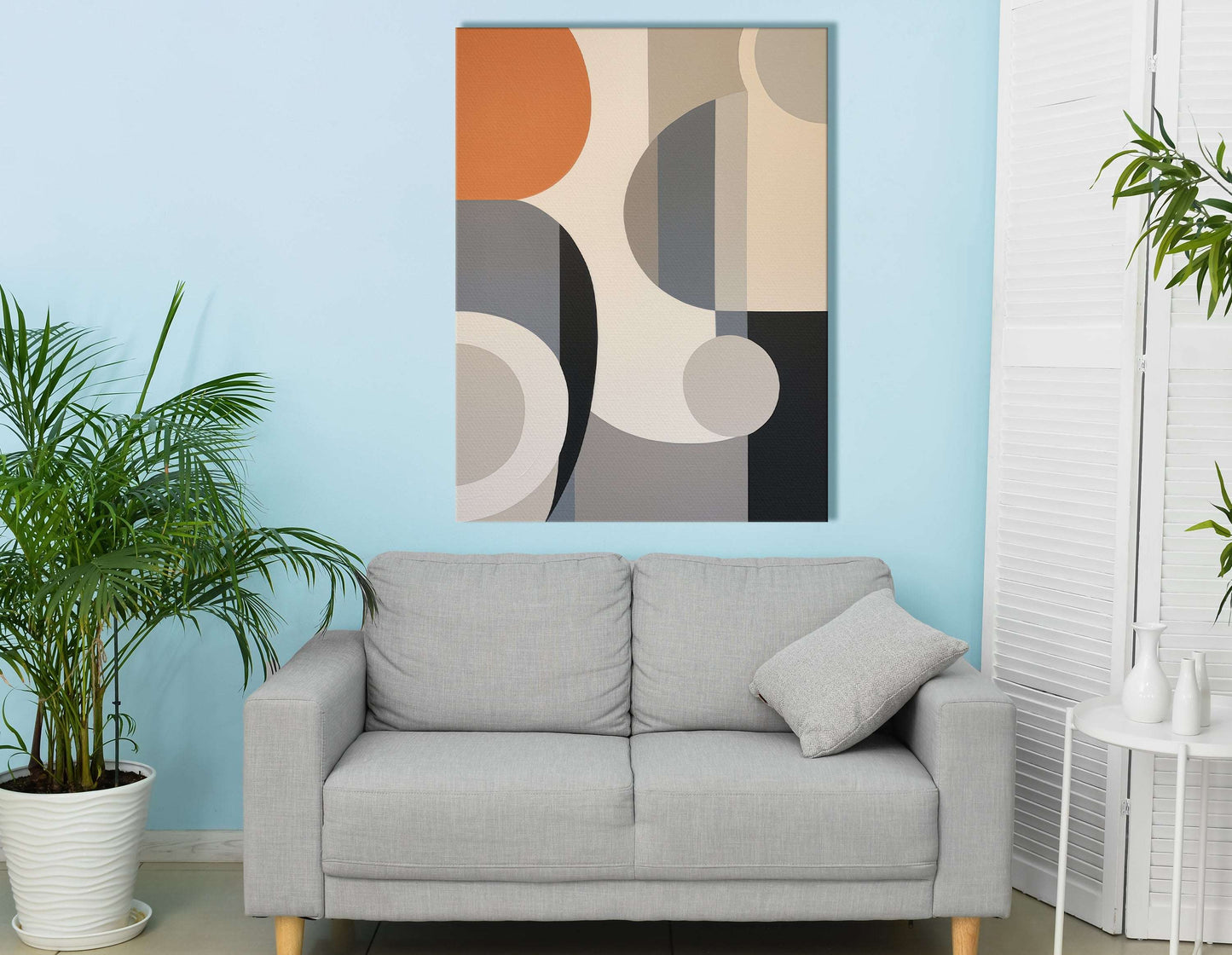 Muted Dance of Grey, Black, and Orange Circular Abstract - Canvas Print - Artoholica Ready to Hang Canvas Print