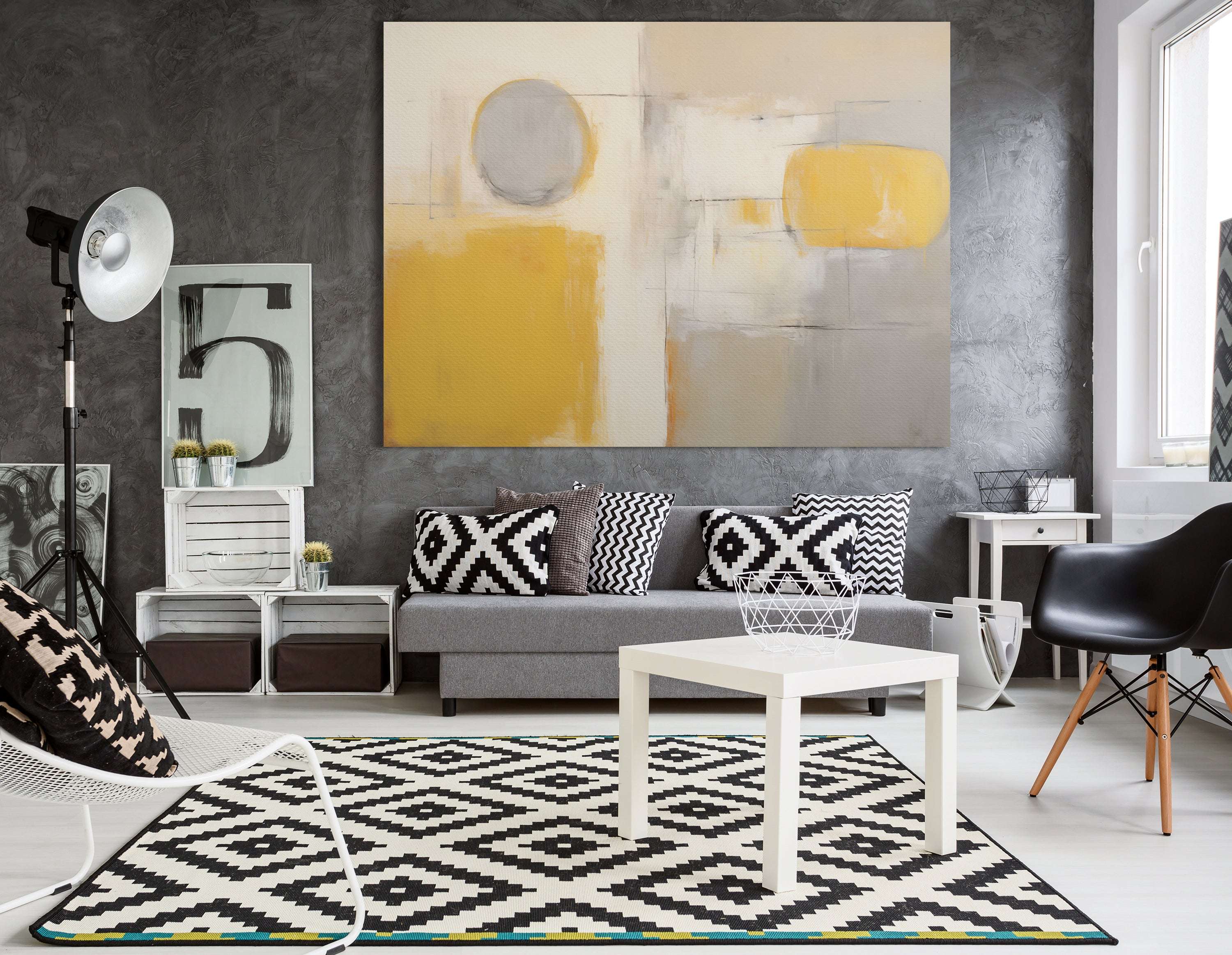 Muted Palette with Bold Yellow Accents - Canvas Print - Artoholica Ready to Hang Canvas Print