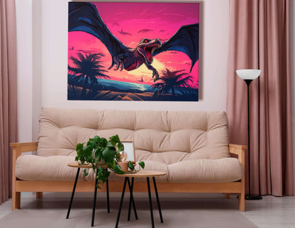 Mystic Dragon in Pink Sunset Skies - Canvas Print - Artoholica Ready to Hang Canvas Print