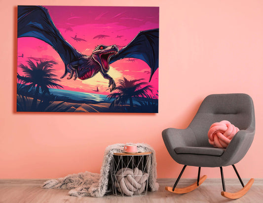 Mystic Dragon in Pink Sunset Skies - Canvas Print - Artoholica Ready to Hang Canvas Print