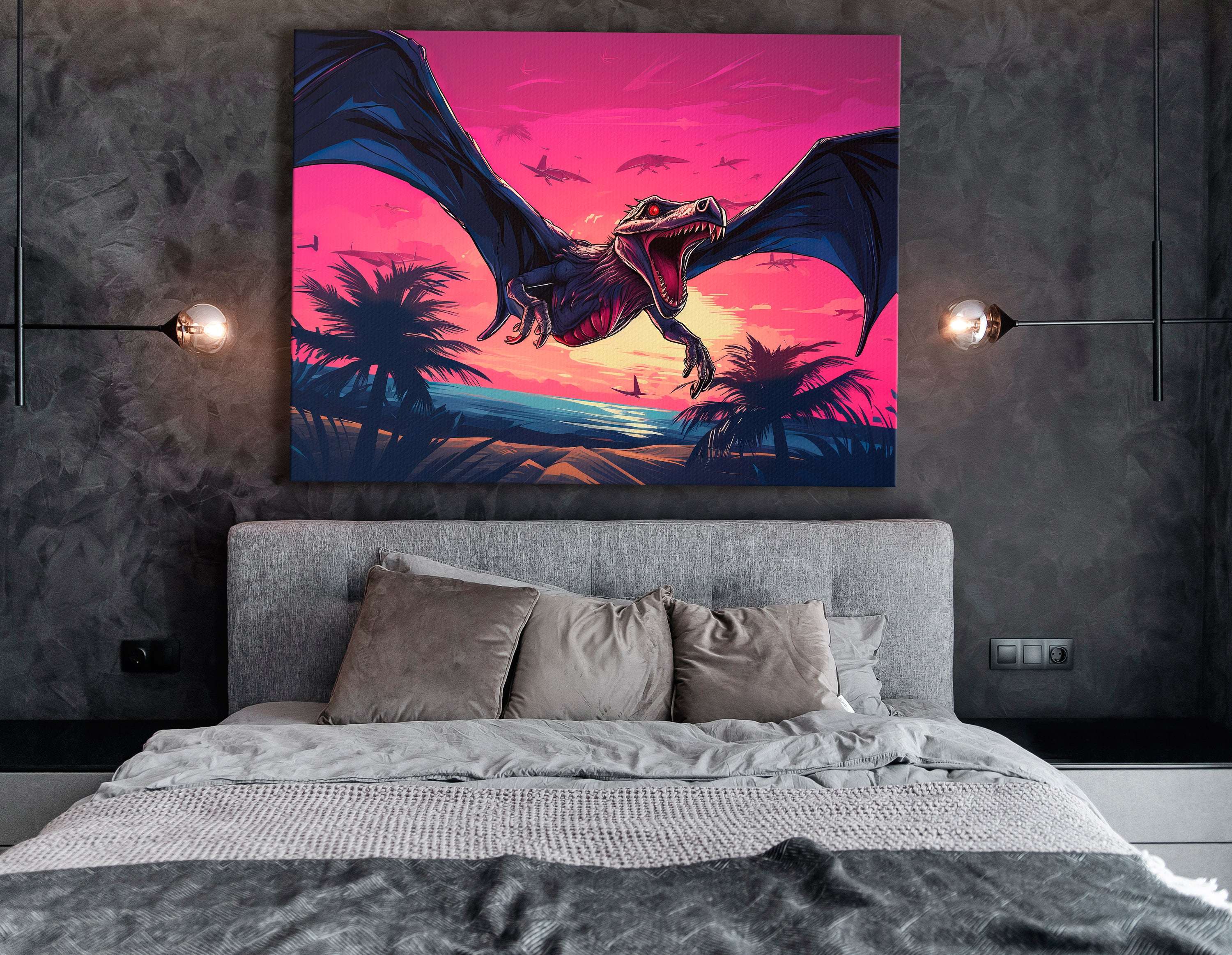 Mystic Dragon in Pink Sunset Skies - Canvas Print - Artoholica Ready to Hang Canvas Print