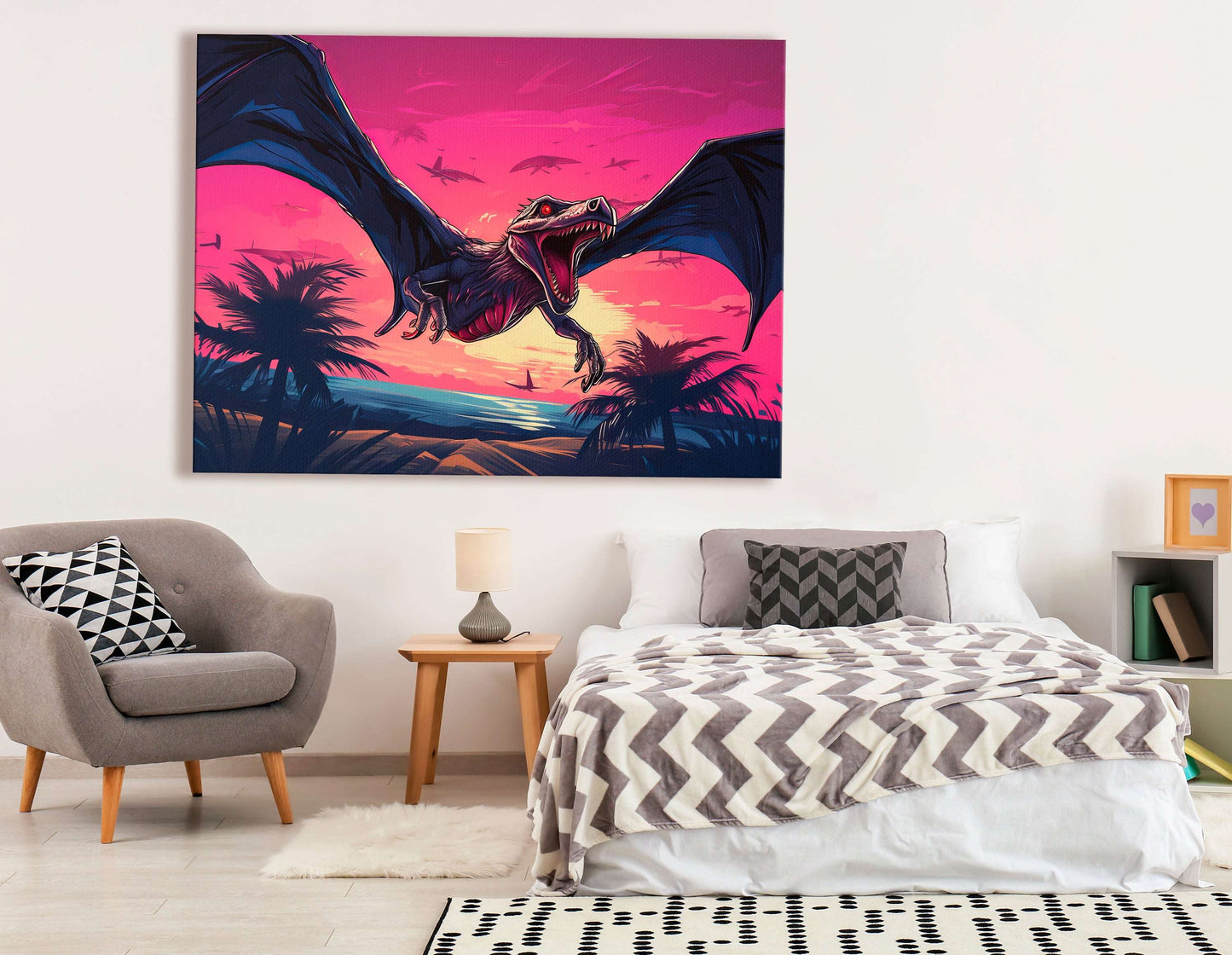 Mystic Dragon in Pink Sunset Skies - Canvas Print - Artoholica Ready to Hang Canvas Print