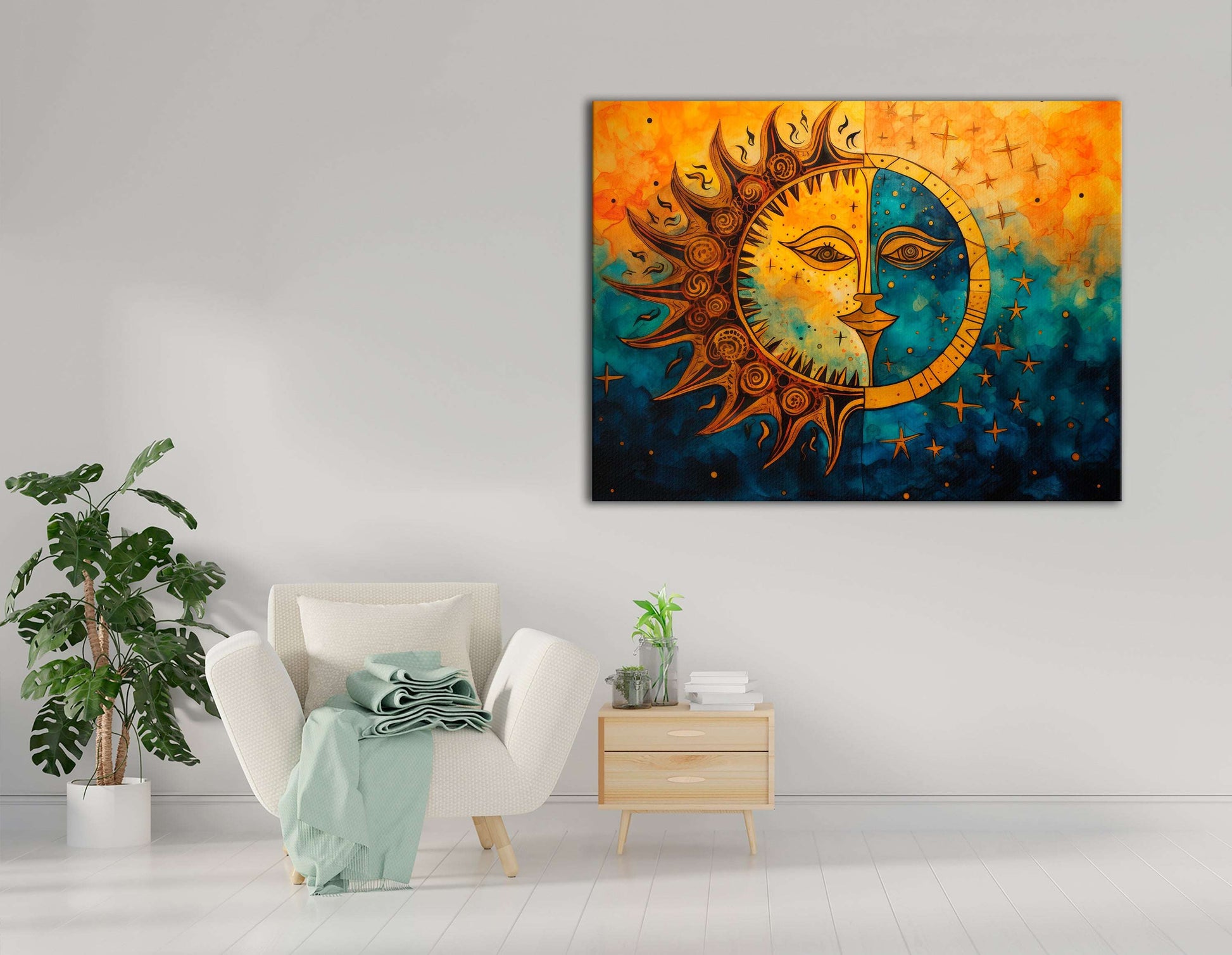 Mystical Harmony of Sun and Moon - Canvas Print - Artoholica Ready to Hang Canvas Print