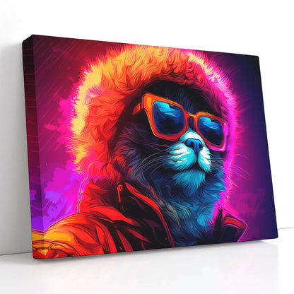 Neon Cat in Stylish Attire - Canvas Print - Artoholica Ready to Hang Canvas Print