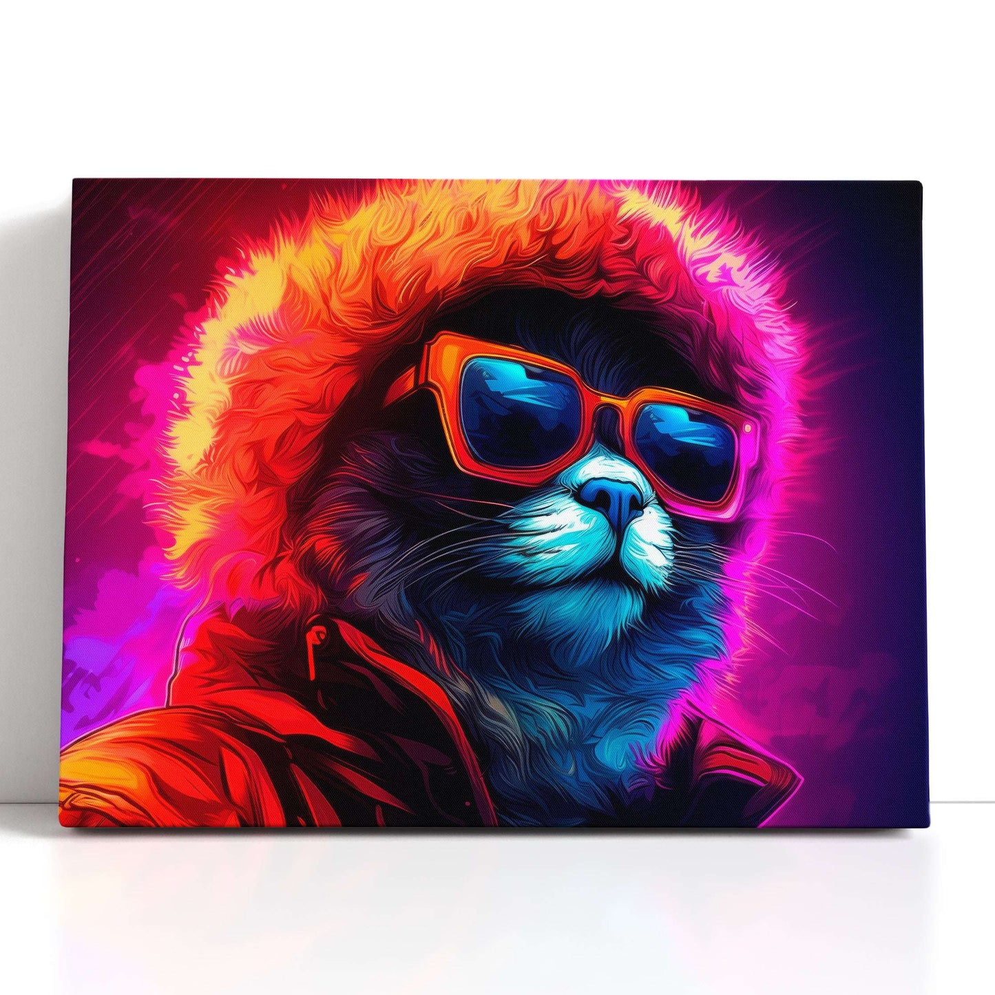 Neon Cat in Stylish Attire - Canvas Print - Artoholica Ready to Hang Canvas Print