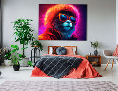 Neon Cat in Stylish Attire - Canvas Print - Artoholica Ready to Hang Canvas Print