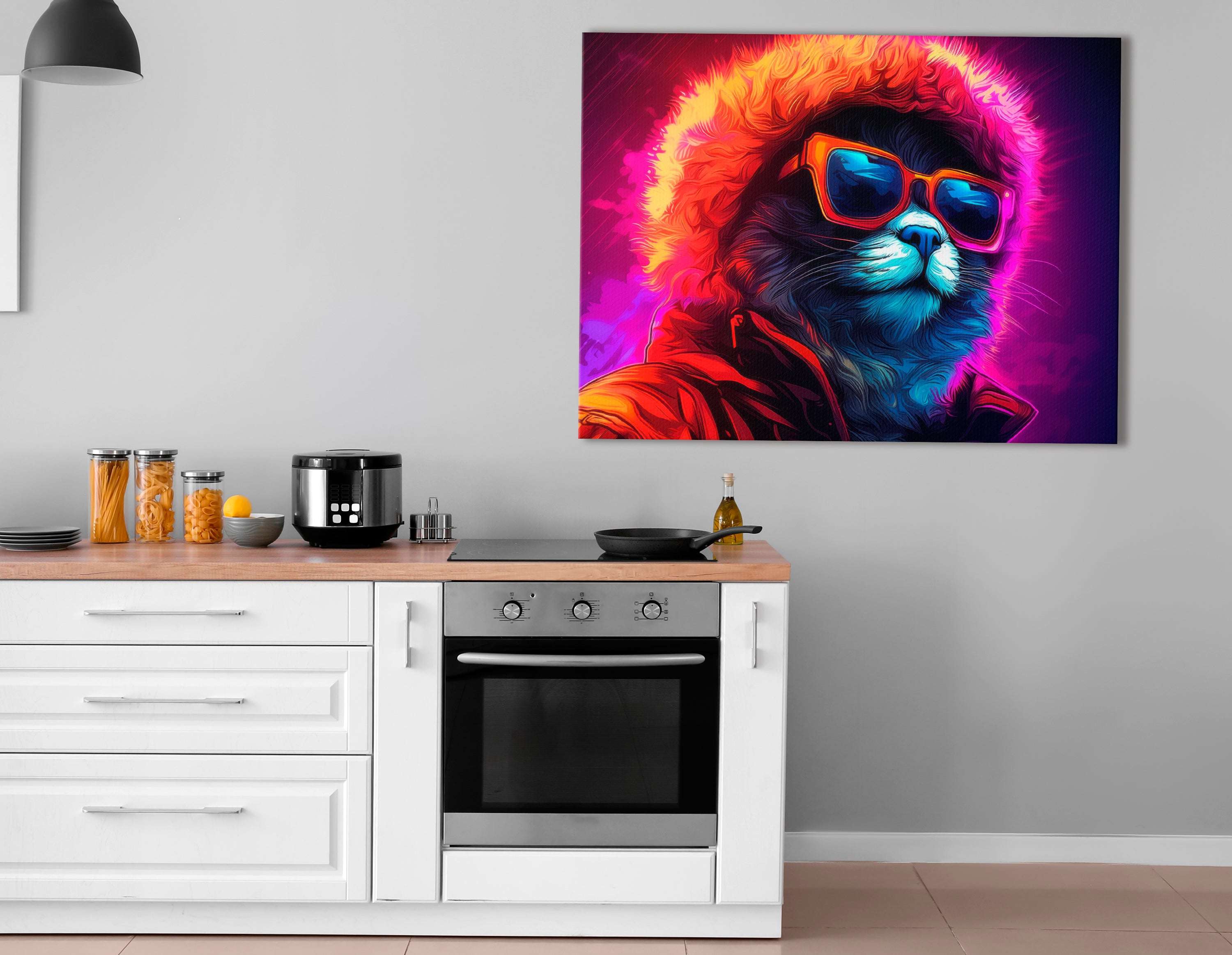 Neon Cat in Stylish Attire - Canvas Print - Artoholica Ready to Hang Canvas Print