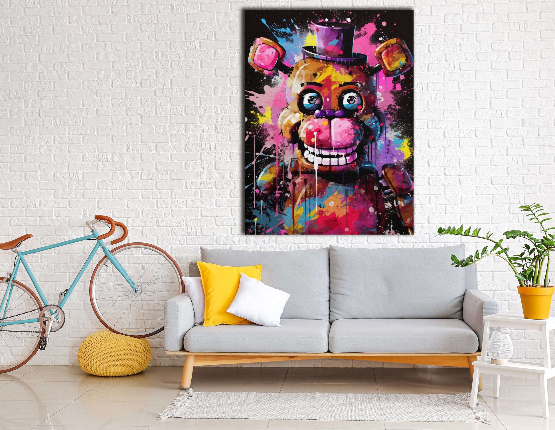 Neon Nights with Animatronic Bear - Canvas Print - Artoholica Ready to Hang Canvas Print