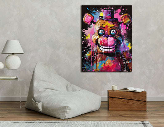 Neon Nights with Animatronic Bear - Canvas Print - Artoholica Ready to Hang Canvas Print