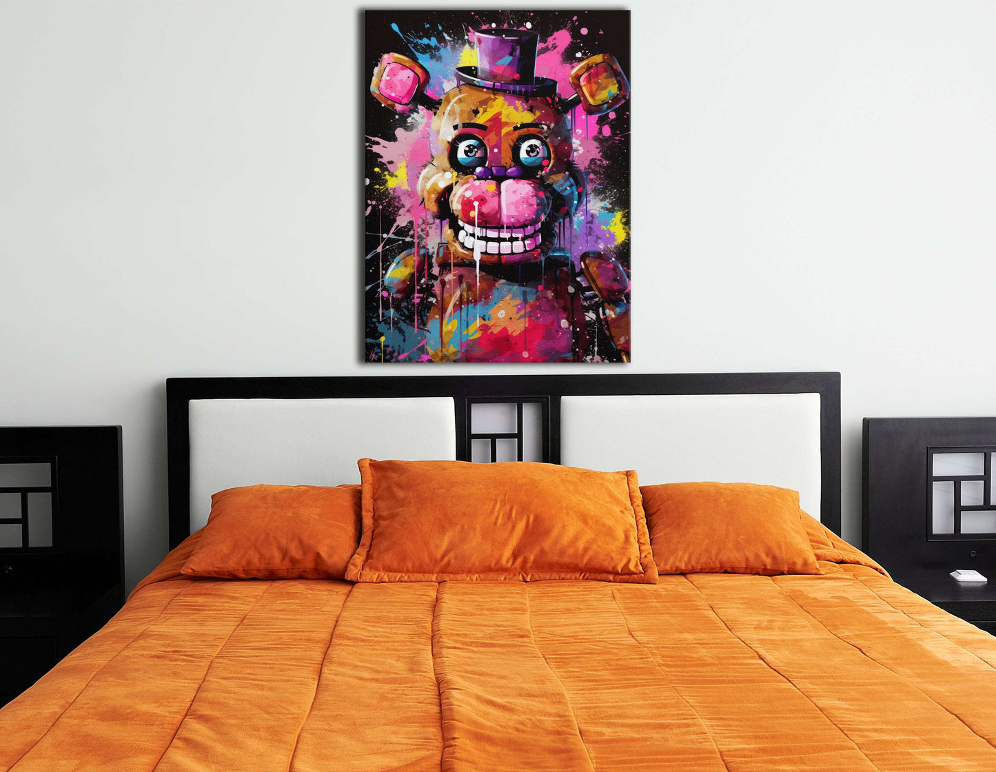 Neon Nights with Animatronic Bear - Canvas Print - Artoholica Ready to Hang Canvas Print