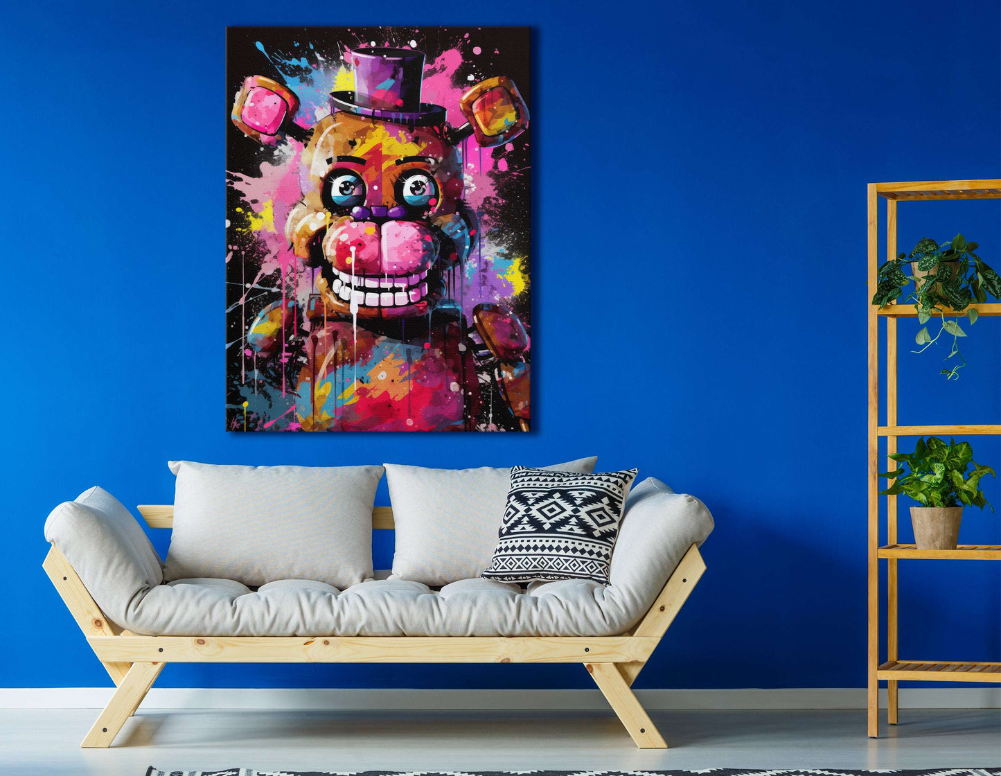 Neon Nights with Animatronic Bear - Canvas Print - Artoholica Ready to Hang Canvas Print