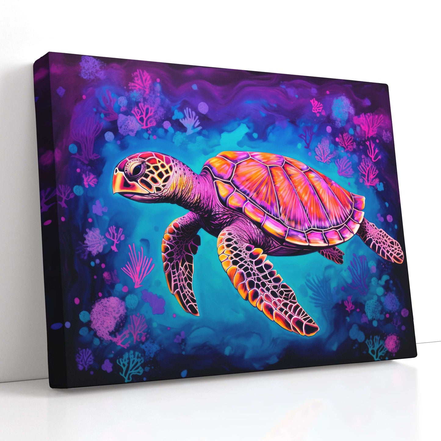 Neon Sea Turtle - Canvas Print - Artoholica Ready to Hang Canvas Print