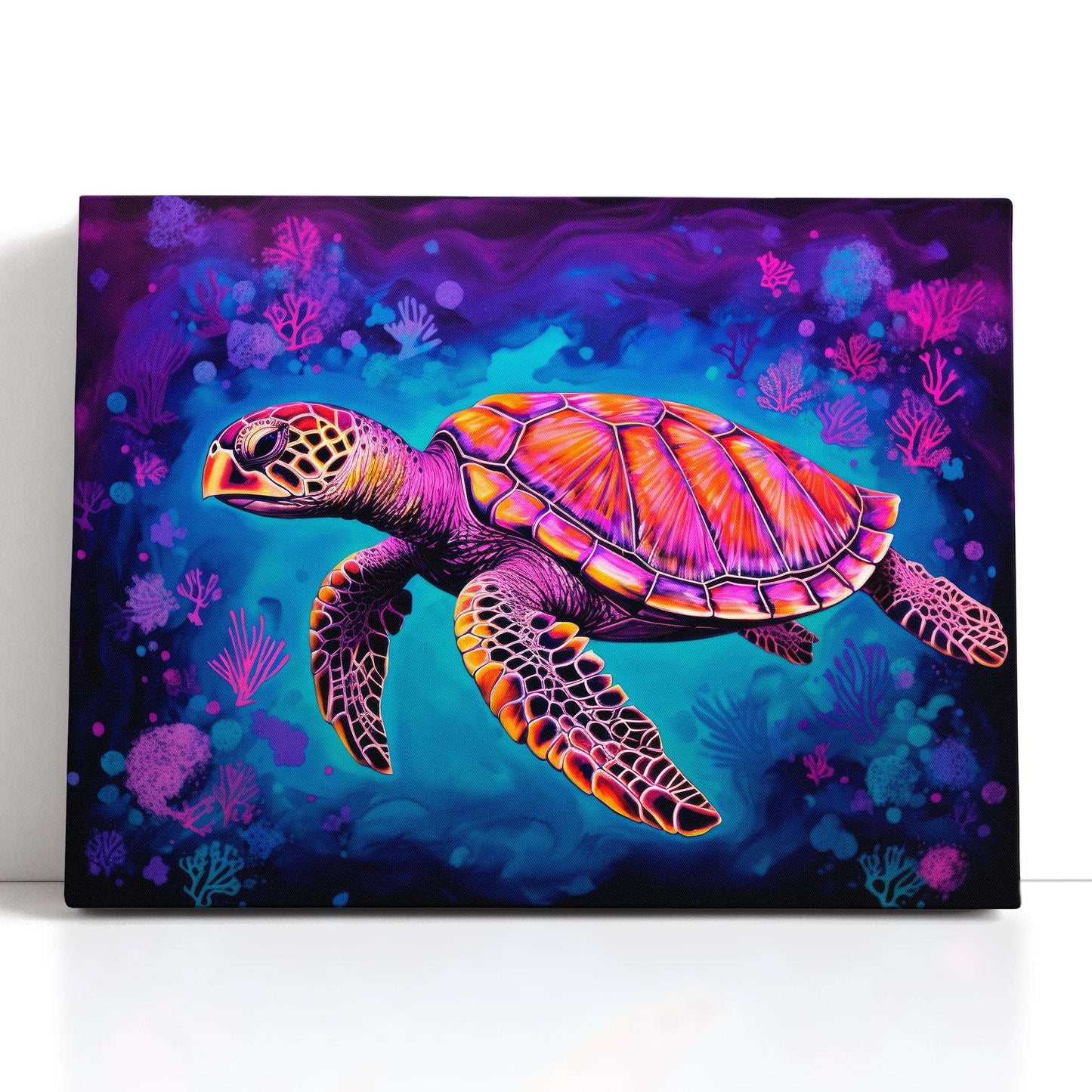 Neon Sea Turtle - Canvas Print - Artoholica Ready to Hang Canvas Print