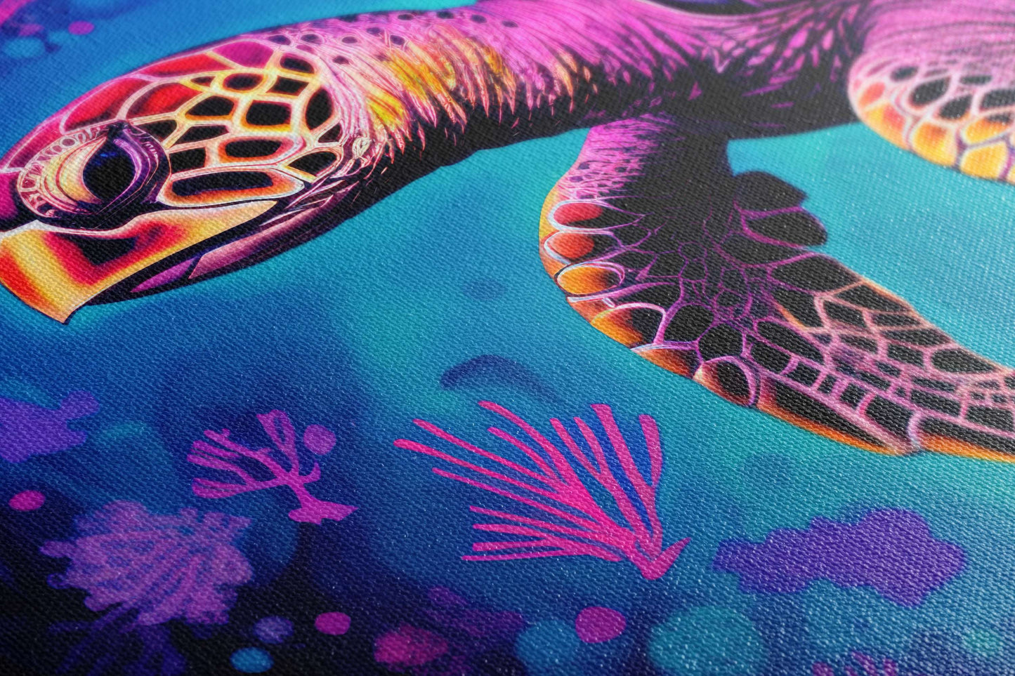 Neon Sea Turtle - Canvas Print - Artoholica Ready to Hang Canvas Print