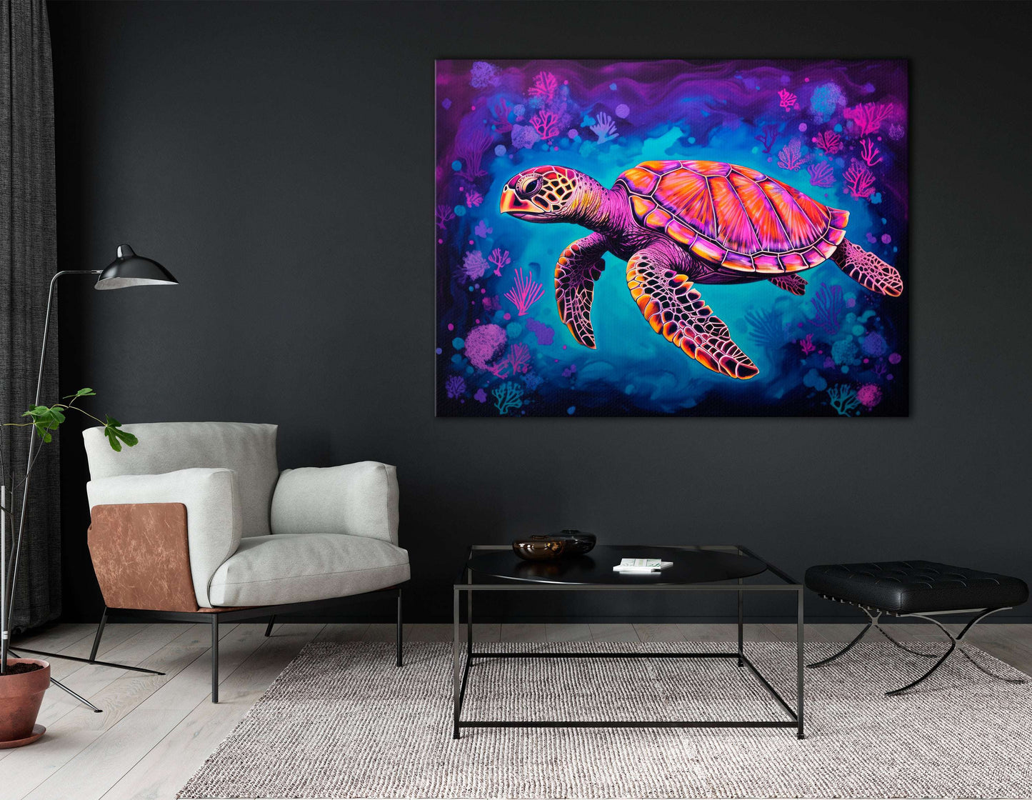 Neon Sea Turtle - Canvas Print - Artoholica Ready to Hang Canvas Print