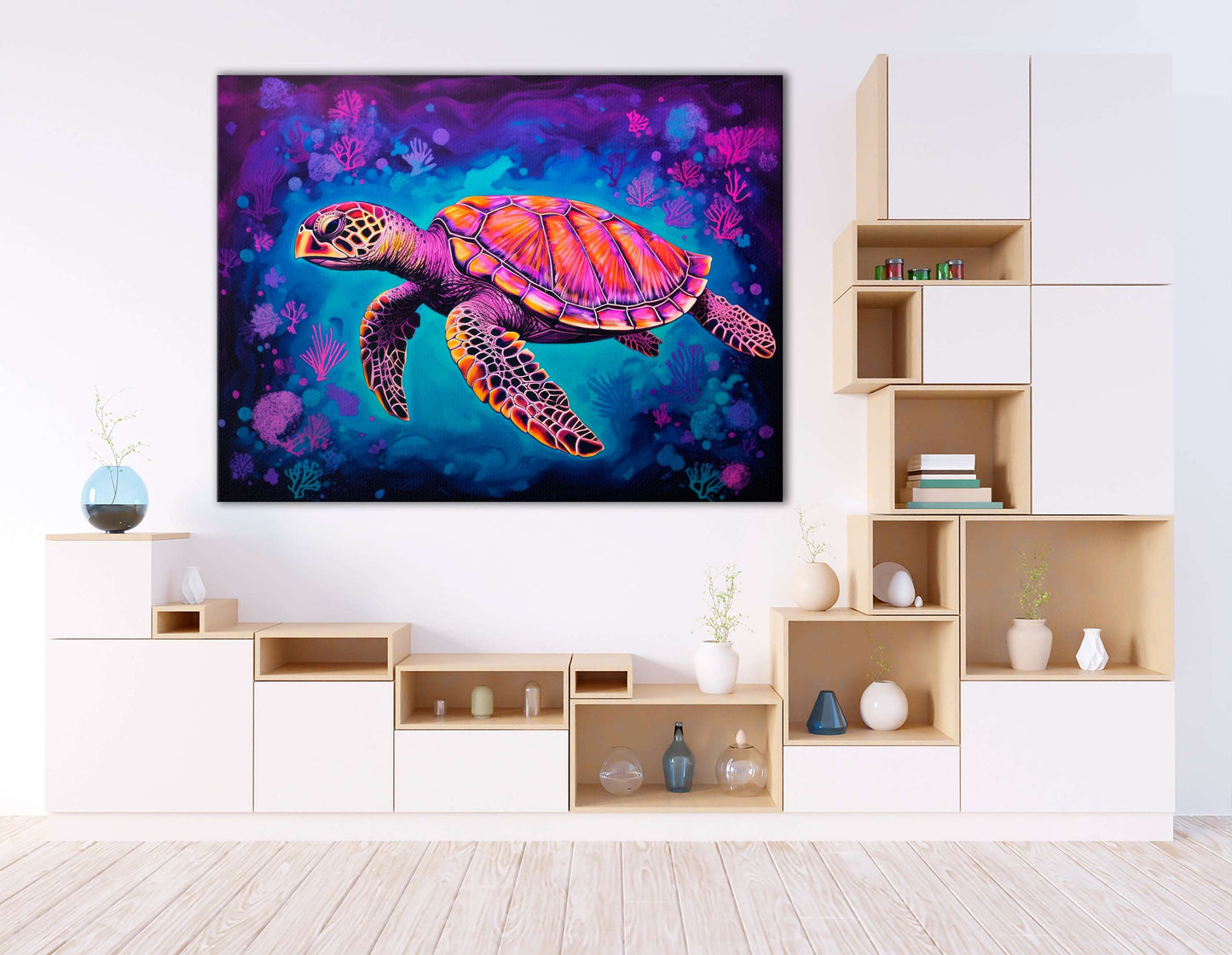 Neon Sea Turtle - Canvas Print - Artoholica Ready to Hang Canvas Print