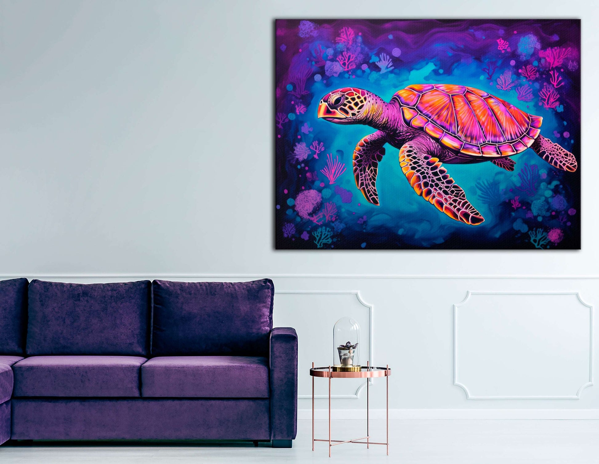 Neon Sea Turtle - Canvas Print - Artoholica Ready to Hang Canvas Print