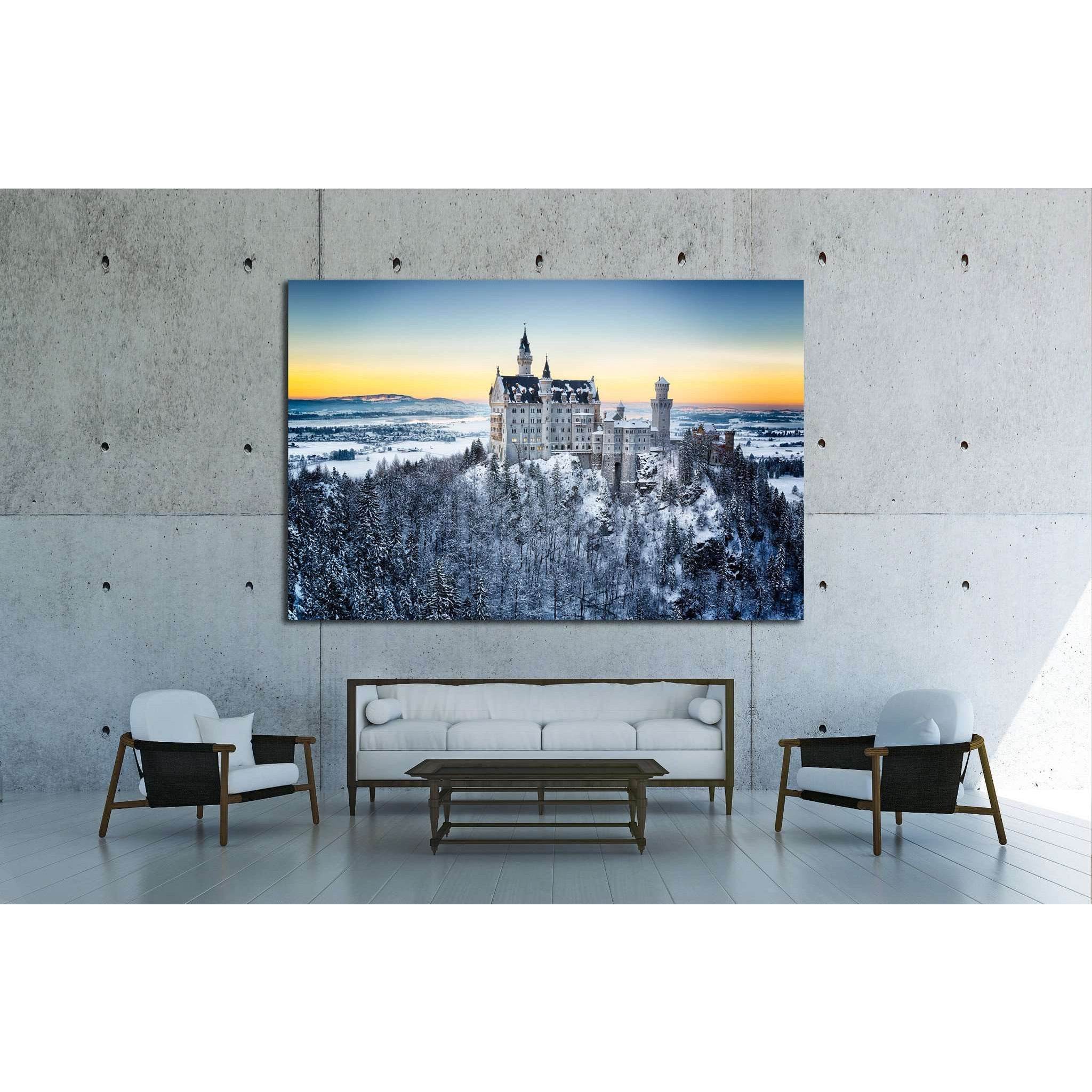 Neuschwanstein Castle at sunset in winter landscape. Germany №1793 Ready to Hang Canvas PrintCanvas art arrives ready to hang, with hanging accessories included and no additional framing required. Every canvas print is hand-crafted, made on-demand at our